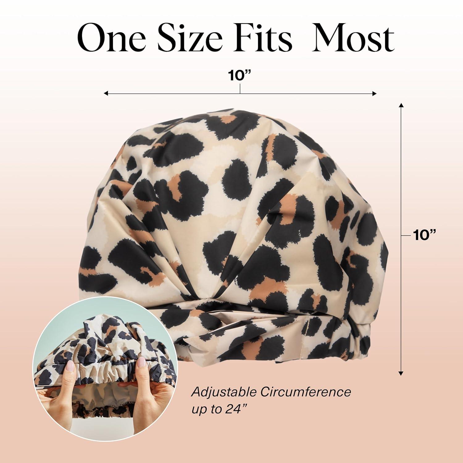 imageKitsch Luxury Shower Caps for Women Reusable Waterproof Large Shower Cap for Women Nonslip Quickdry Hair Cap for Long and Short Hair Comfortable and Stylish Design Blush DotLeopard