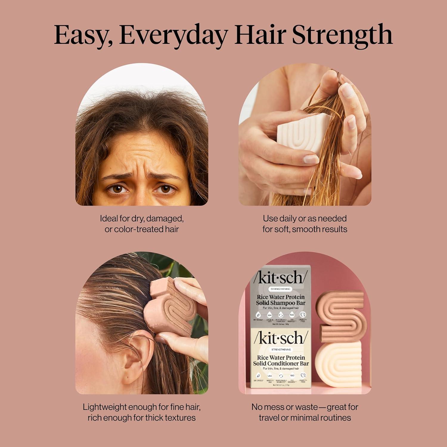 imageKitsch Rice Water Protein Solid Shampoo and Conditioner Set for Hair Growth Strengthening Hair Care Duo wRice Protein ampamp Vitamins for Damage Repair Paraben Sulfate ampamp Silicone Free Made in USA