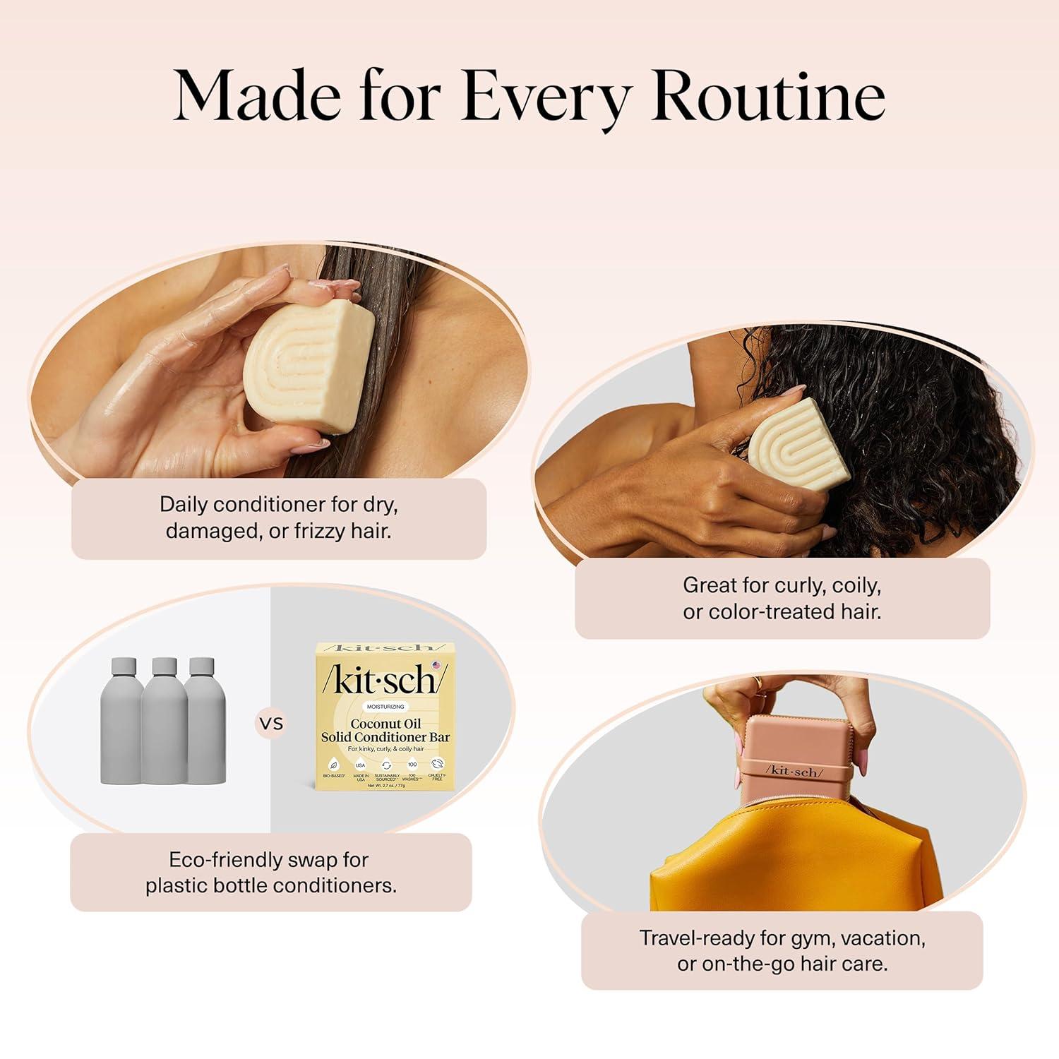 imageKitsch Rice Water Shampoo Bar for Hair Growth Strengthening Hair Shampoo for Men and Women Reduce Breakage Boosts Shine Paraben Silicone ampamp SulfateFree Vegan Hair Care 32 ozCoconut Oil DeepMoisturizing Conditioner Bar