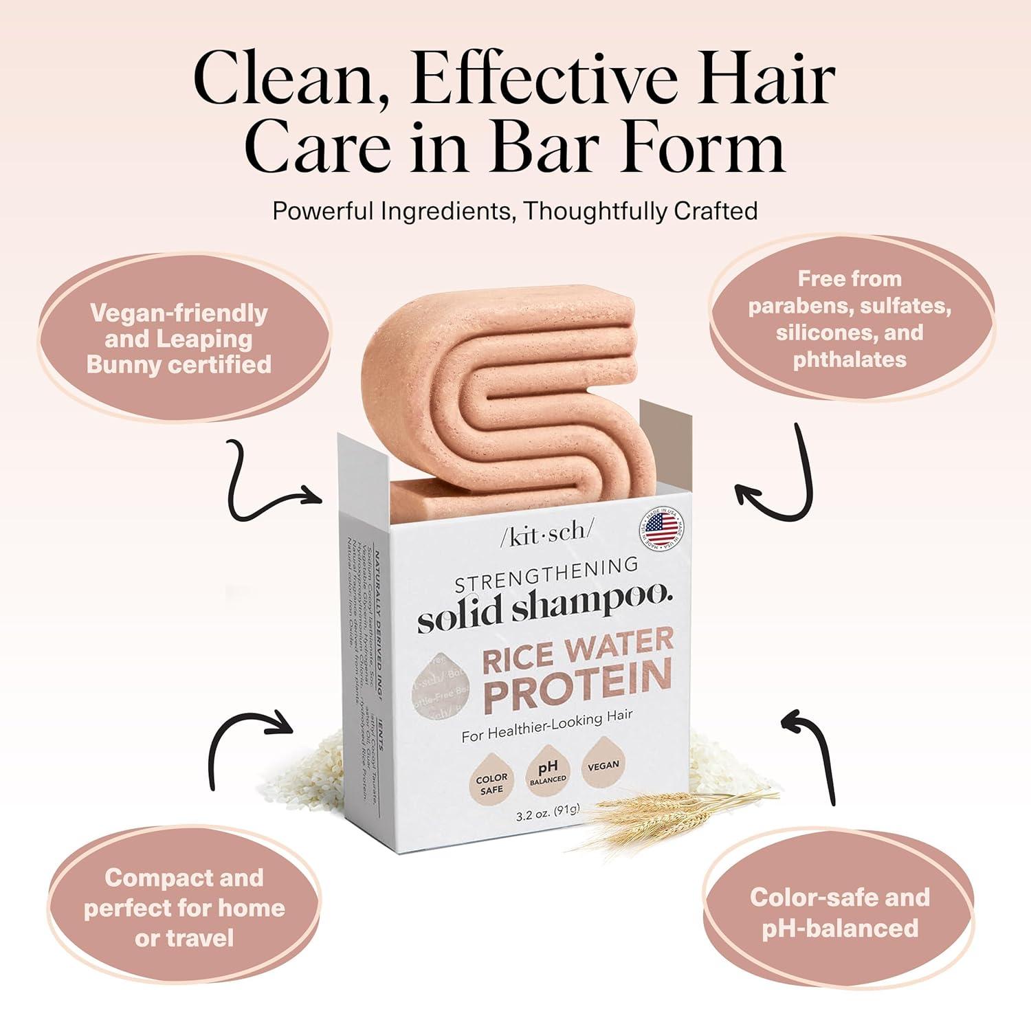 imageKitsch Rice Water Shampoo Bar for Hair Growth Strengthening Hair Shampoo for Men and Women Reduce Breakage Boosts Shine Paraben Silicone ampamp SulfateFree Vegan Hair Care 32 ozRice Water Shampoo Bar