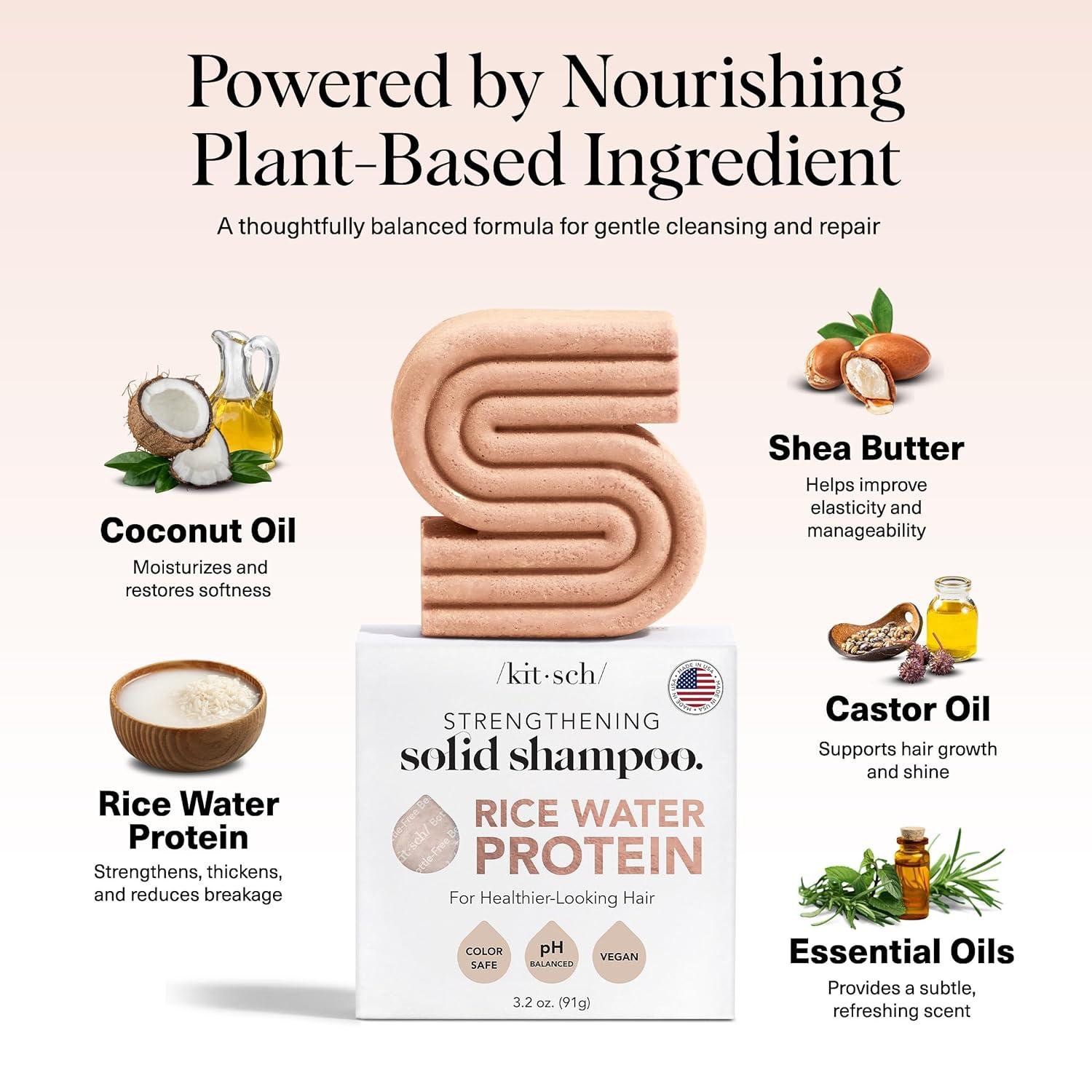 imageKitsch Rice Water Shampoo Bar for Hair Growth Strengthening Hair Shampoo for Men and Women Reduce Breakage Boosts Shine Paraben Silicone ampamp SulfateFree Vegan Hair Care 32 ozRice Water Shampoo Bar