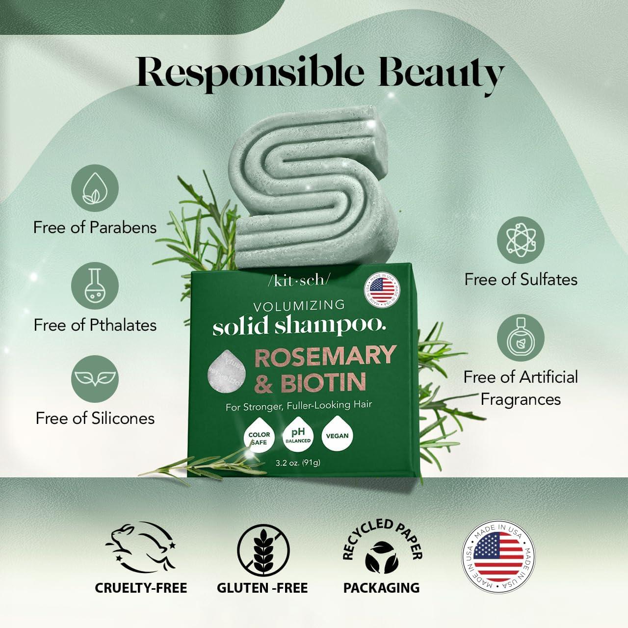 imageKitsch Rosemary ampamp Biotin Shampoo Bar For Hair Growth Strengthening Thickening ampamp Volumizing Shampoo for Women and Men Free of Parabens Sulfates ampamp Silicones Made in USA 32 oz