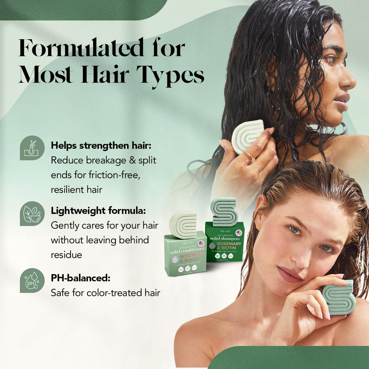 imageKitsch Rosemary ampamp Biotin Shampoo and Conditioner Set for Hair Growth Strengthening Thickening ampamp Volumizing Shampoo and Conditioner Bar Paraben Sulfate ampamp Silicone Free Made in USA 2 pack