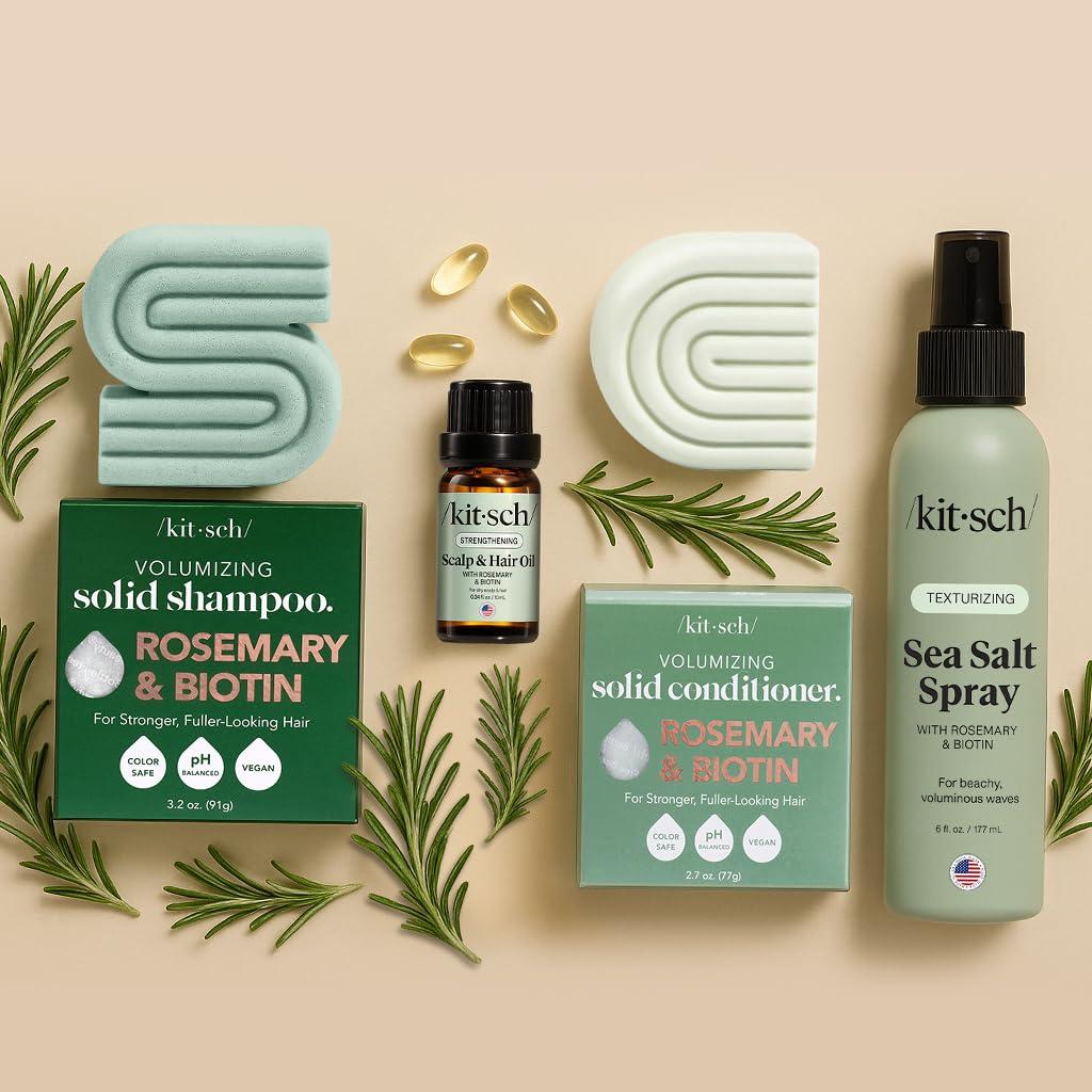 imageKitsch Rosemary ampamp Biotin Shampoo and Conditioner Set for Hair Growth Strengthening Thickening ampamp Volumizing Shampoo and Conditioner Bar Paraben Sulfate ampamp Silicone Free Made in USA 2 pack