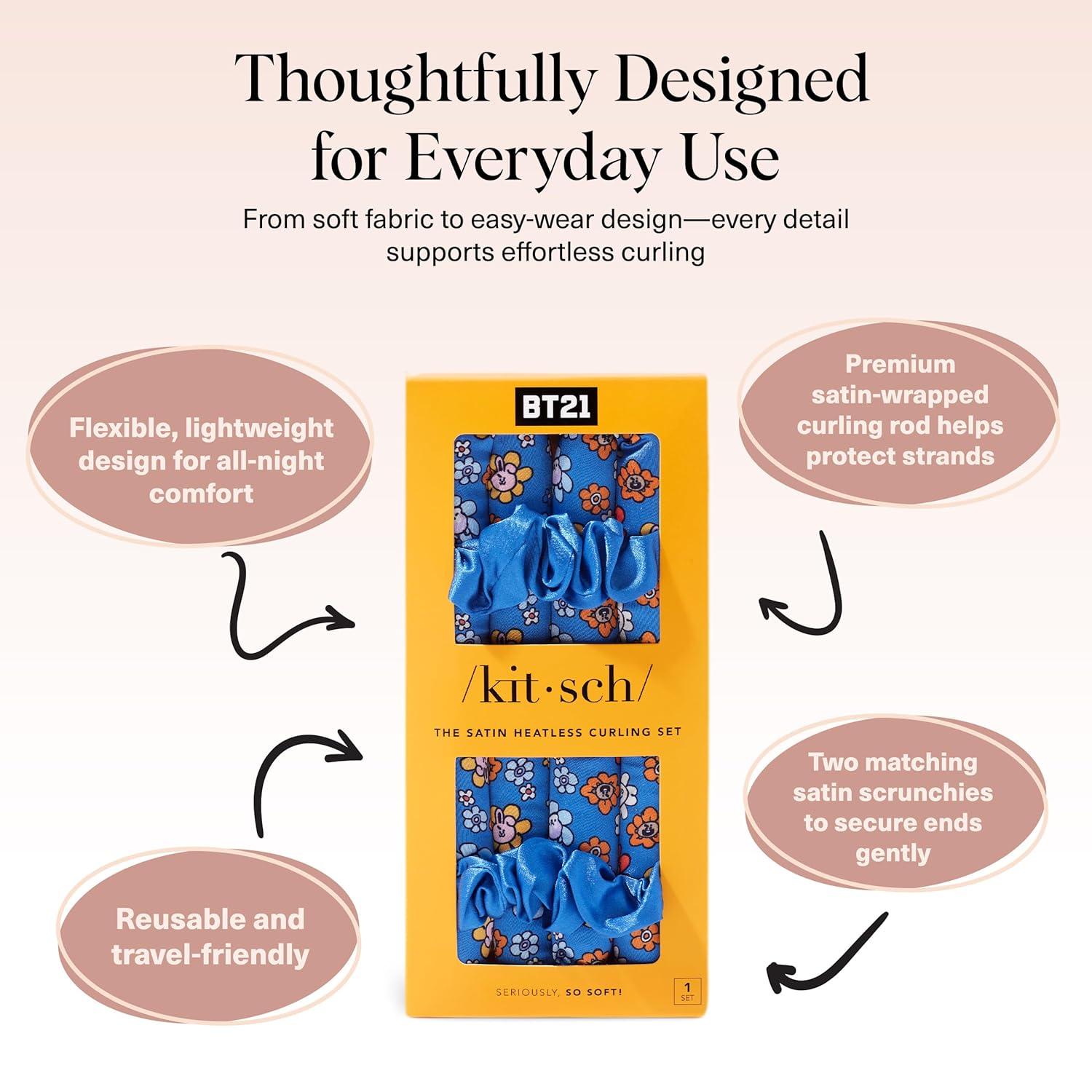 imageKitsch Satin Heatless Curling Set Heatless Curls Overnight with 34quot Hair Curler ampamp 2 Satin Scrunchies Comfortable Hair Curlers to Sleep In for FrizzFree No Heat Damage Styling Sunset Tie DyeBT21