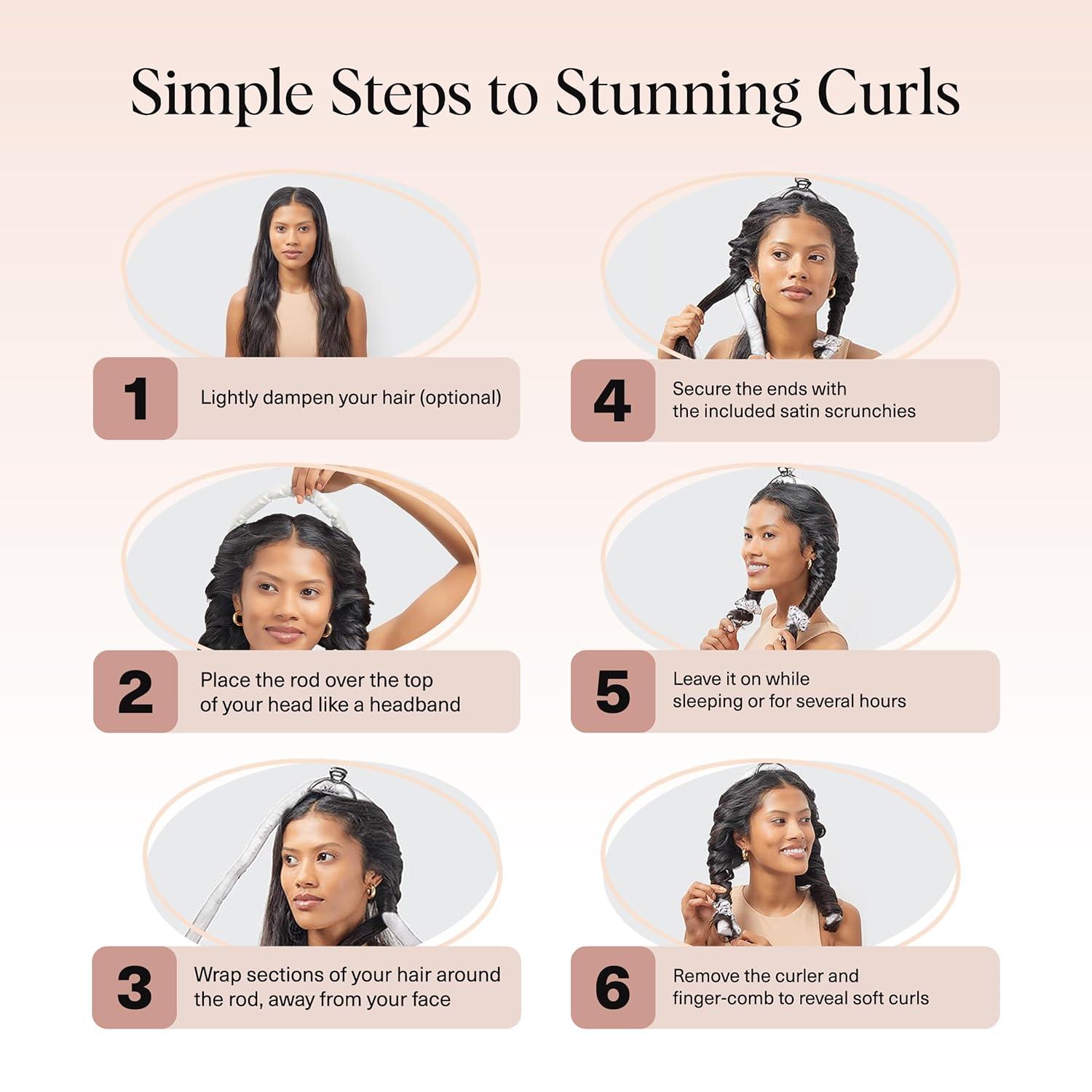 imageKitsch Satin Heatless Curling Set Heatless Curls Overnight with 34quot Hair Curler ampamp 2 Satin Scrunchies Comfortable Hair Curlers to Sleep In for FrizzFree No Heat Damage Styling Sunset Tie Dye05 Ivory