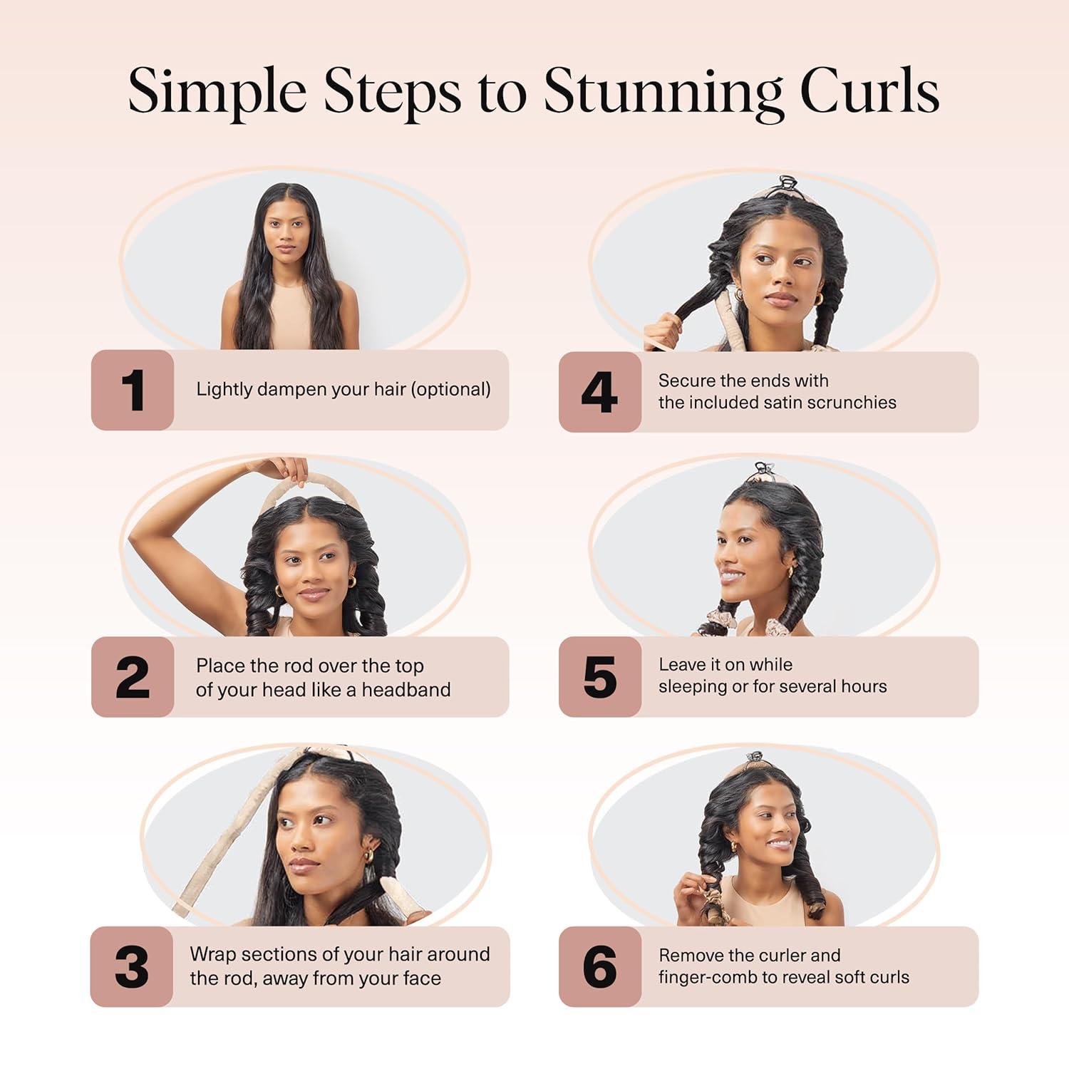 imageKitsch Satin Heatless Curling Set Heatless Curls Overnight with 34quot Hair Curler ampamp 2 Satin Scrunchies Comfortable Hair Curlers to Sleep In for FrizzFree No Heat Damage Styling Sunset Tie DyeChampagne