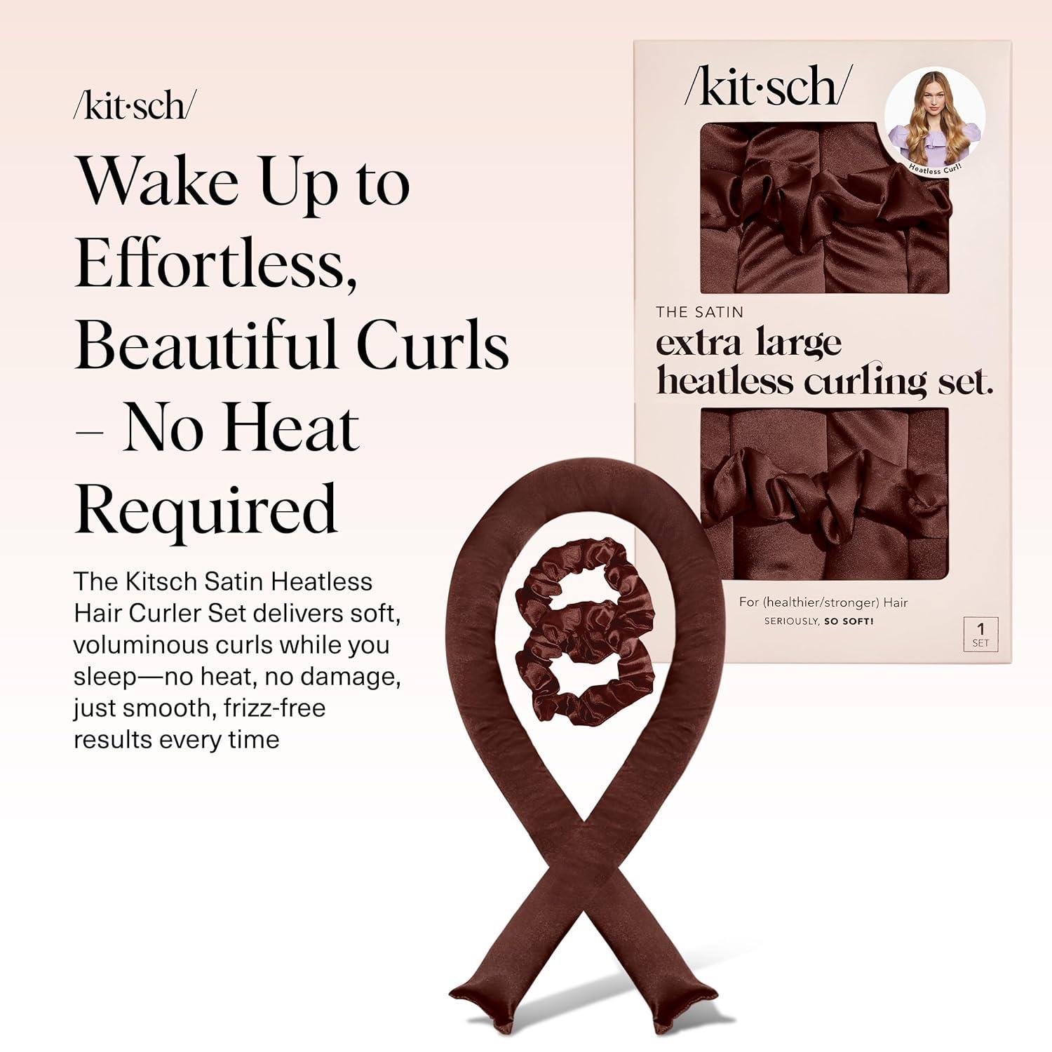 imageKitsch Satin Heatless Curling Set Heatless Curls Overnight with 34quot Hair Curler ampamp 2 Satin Scrunchies Comfortable Hair Curlers to Sleep In for FrizzFree No Heat Damage Styling Sunset Tie Dye04 Chocolate