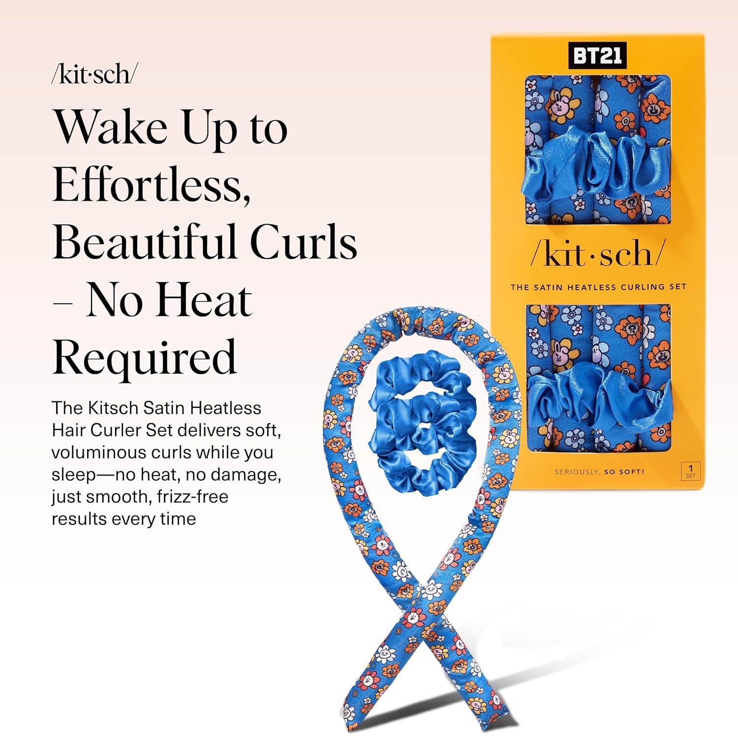 imageKitsch Satin Heatless Curling Set Heatless Curls Overnight with 34quot Hair Curler ampamp 2 Satin Scrunchies Comfortable Hair Curlers to Sleep In for FrizzFree No Heat Damage Styling Sunset Tie DyeBT21