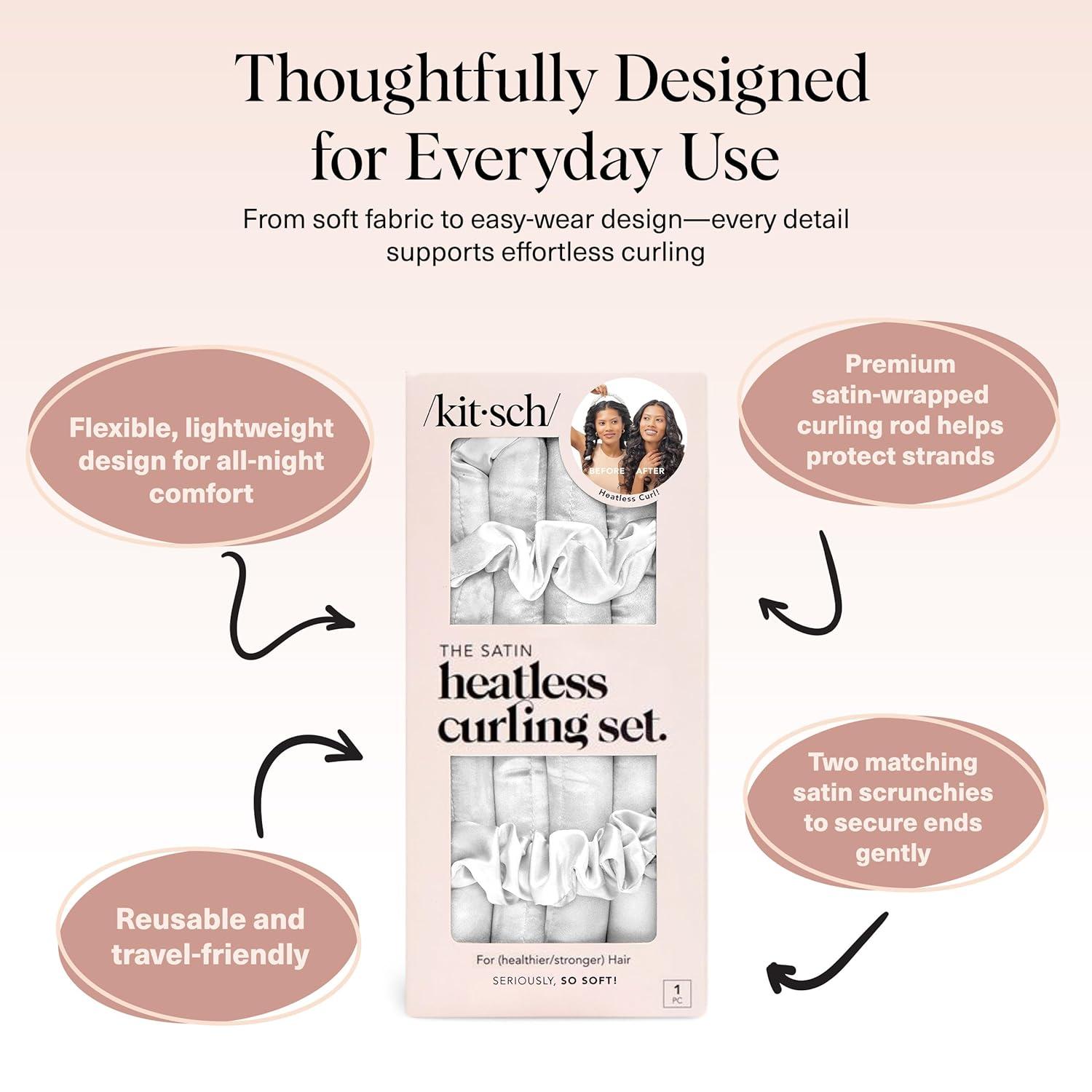 imageKitsch Satin Heatless Curling Set Heatless Curls Overnight with 34quot Hair Curler ampamp 2 Satin Scrunchies Comfortable Hair Curlers to Sleep In for FrizzFree No Heat Damage Styling Sunset Tie Dye08 Marble