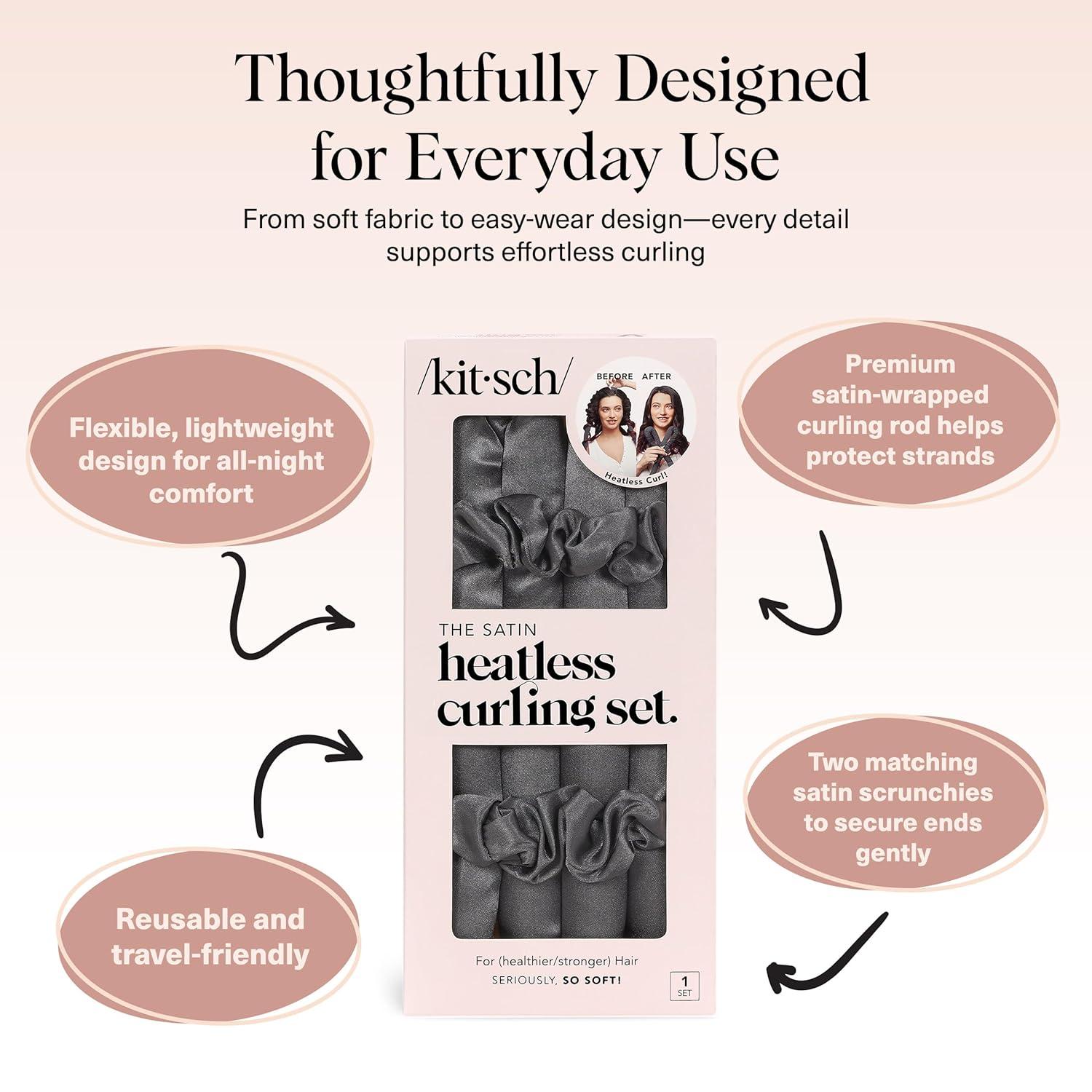 imageKitsch Satin Heatless Curling Set Heatless Curls Overnight with 34quot Hair Curler ampamp 2 Satin Scrunchies Comfortable Hair Curlers to Sleep In for FrizzFree No Heat Damage Styling Sunset Tie Dye02 Charcoal