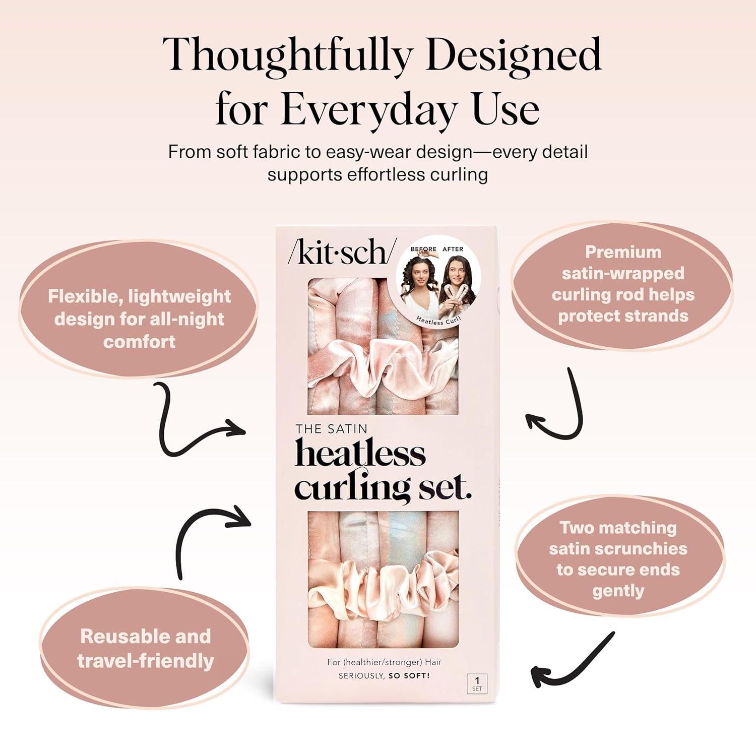 imageKitsch Satin Heatless Curling Set Heatless Curls Overnight with 34quot Hair Curler ampamp 2 Satin Scrunchies Comfortable Hair Curlers to Sleep In for FrizzFree No Heat Damage Styling Sunset Tie Dye01 Sunset Tie Dye