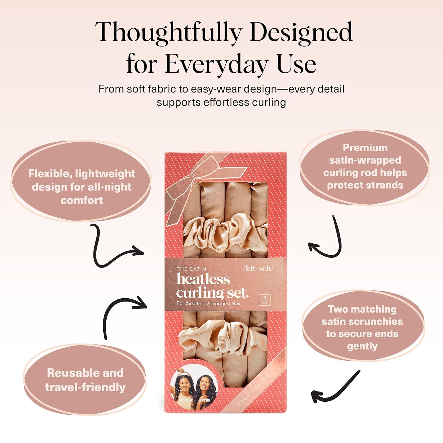 imageKitsch Satin Heatless Curling Set Heatless Curls Overnight with 34quot Hair Curler ampamp 2 Satin Scrunchies Comfortable Hair Curlers to Sleep In for FrizzFree No Heat Damage Styling Sunset Tie DyeChampagne