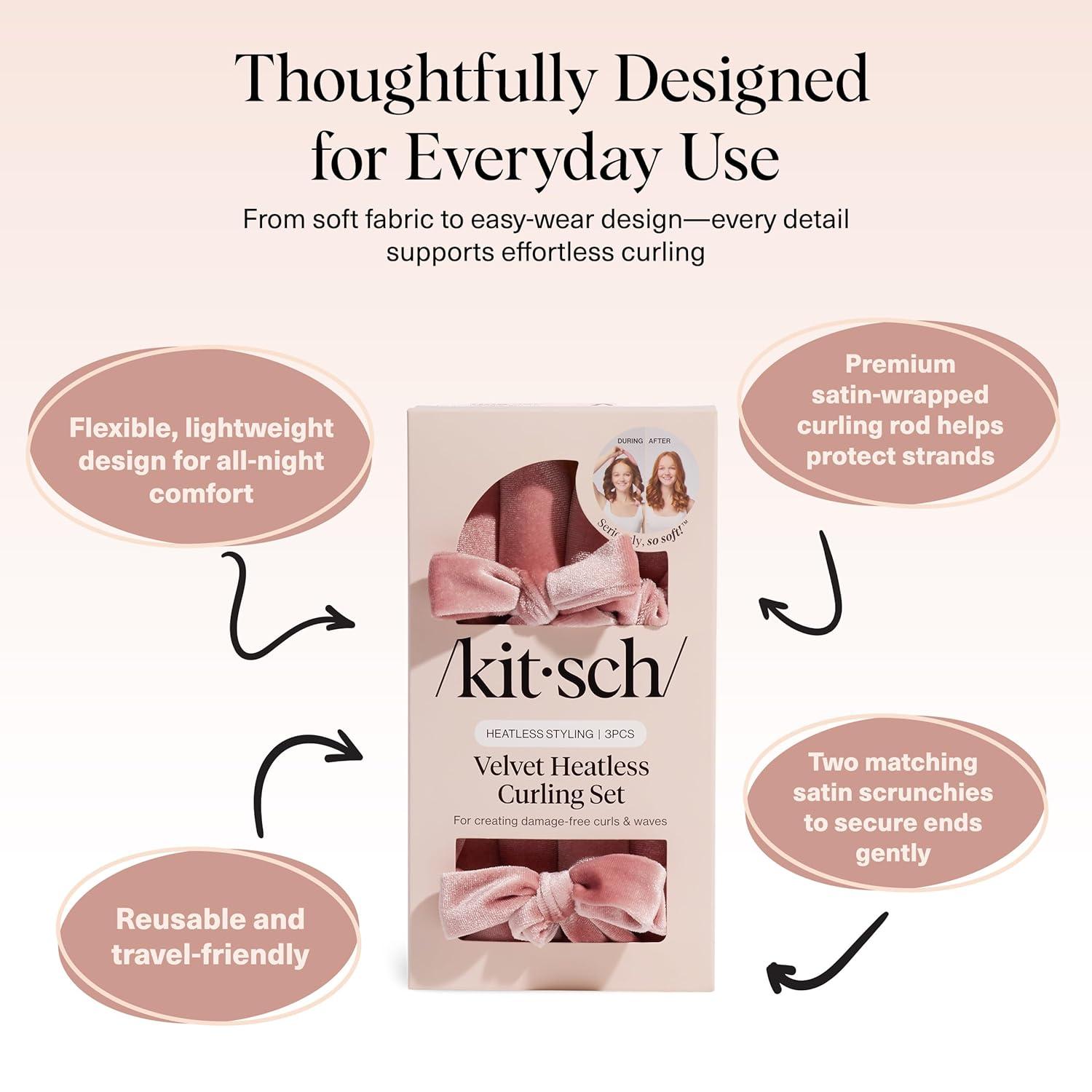 imageKitsch Satin Heatless Curling Set Heatless Curls Overnight with 34quot Hair Curler ampamp 2 Satin Scrunchies Comfortable Hair Curlers to Sleep In for FrizzFree No Heat Damage Styling Sunset Tie DyeTerracotta