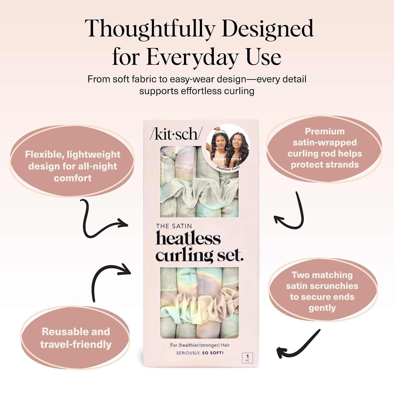 imageKitsch Satin Heatless Curling Set Heatless Curls Overnight with 34quot Hair Curler ampamp 2 Satin Scrunchies Comfortable Hair Curlers to Sleep In for FrizzFree No Heat Damage Styling Sunset Tie Dye03 Aura