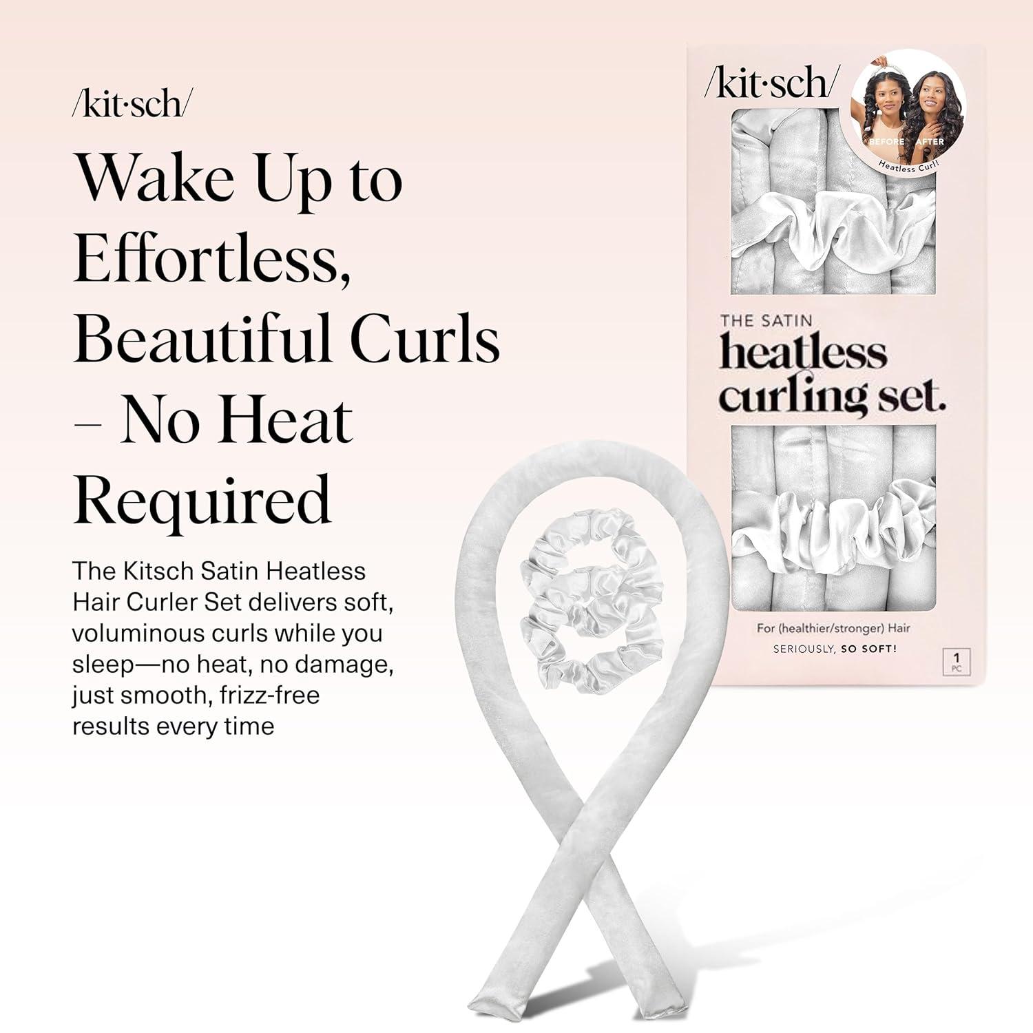 imageKitsch Satin Heatless Curling Set Heatless Curls Overnight with 34quot Hair Curler ampamp 2 Satin Scrunchies Comfortable Hair Curlers to Sleep In for FrizzFree No Heat Damage Styling Sunset Tie Dye05 Ivory