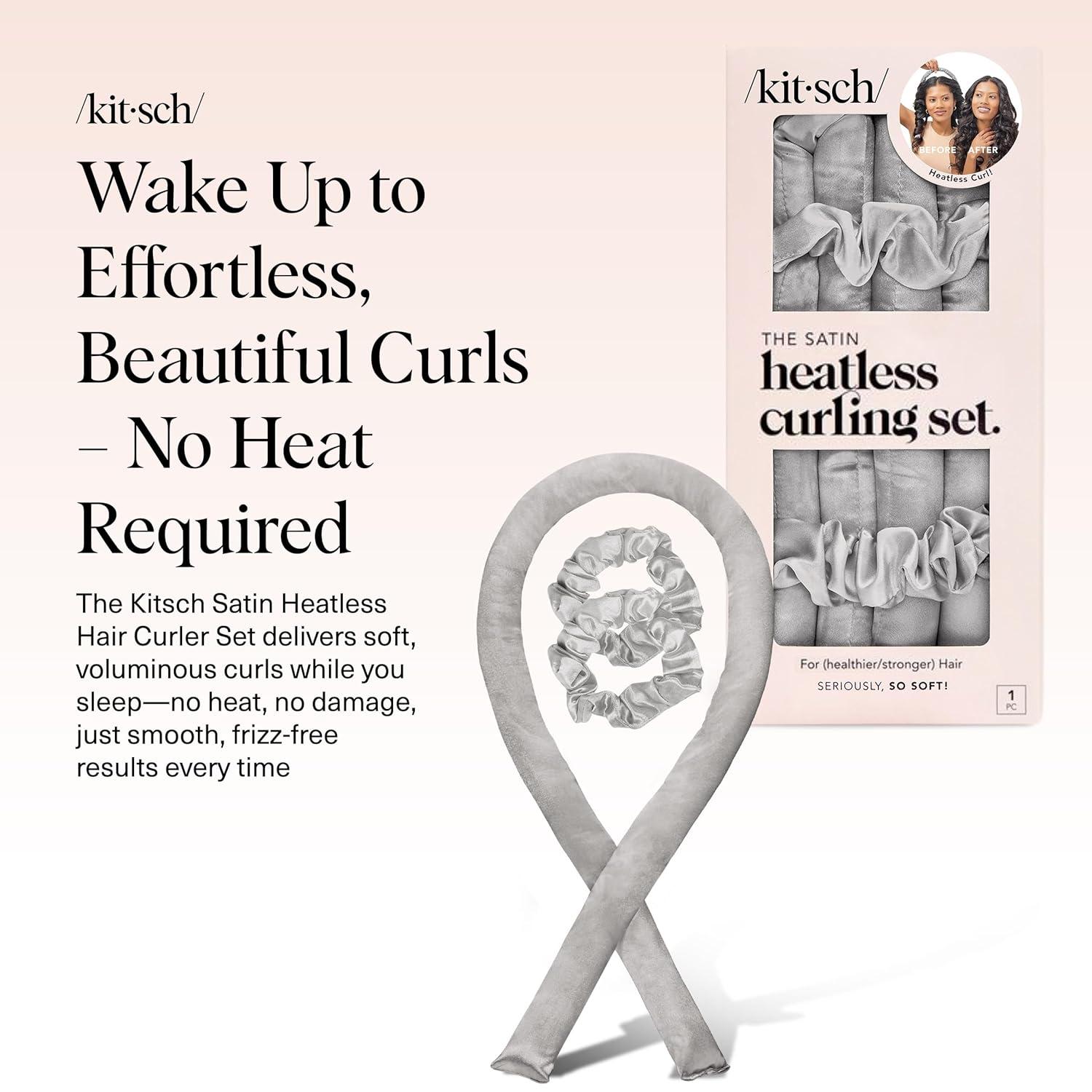 imageKitsch Satin Heatless Curling Set Heatless Curls Overnight with 34quot Hair Curler ampamp 2 Satin Scrunchies Comfortable Hair Curlers to Sleep In for FrizzFree No Heat Damage Styling Sunset Tie Dye07 Silver