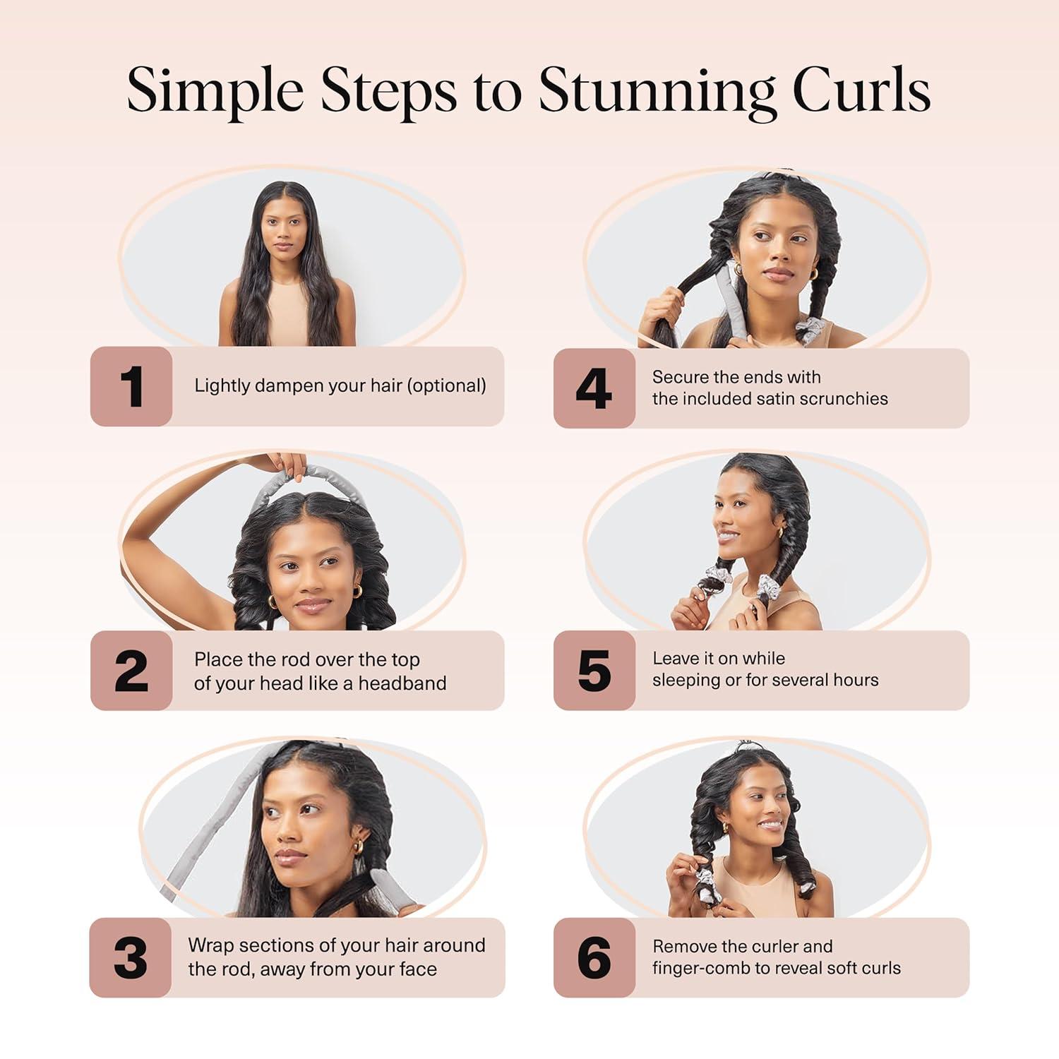 imageKitsch Satin Heatless Curling Set Heatless Curls Overnight with 34quot Hair Curler ampamp 2 Satin Scrunchies Comfortable Hair Curlers to Sleep In for FrizzFree No Heat Damage Styling Sunset Tie Dye07 Silver