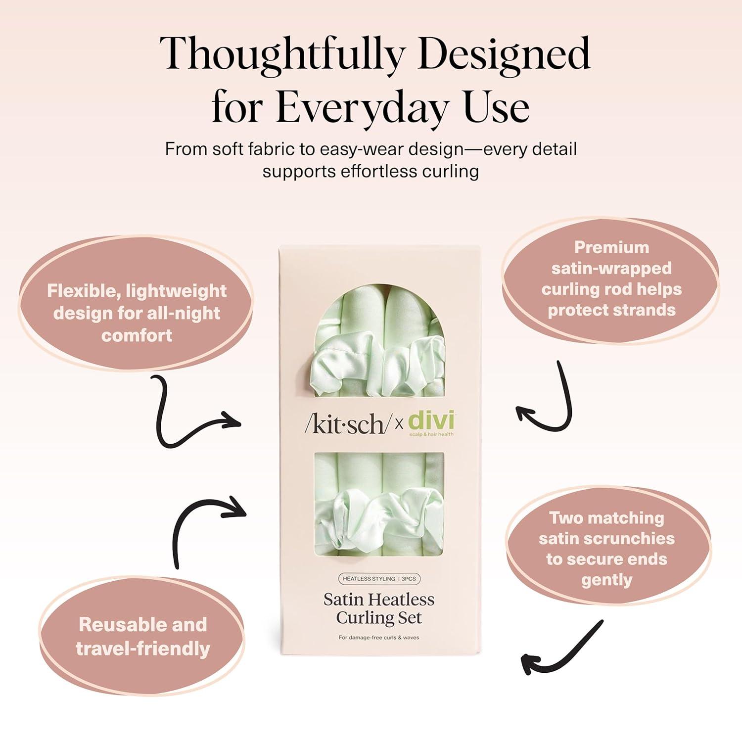 imageKitsch Satin Heatless Curling Set Heatless Curls Overnight with 34quot Hair Curler ampamp 2 Satin Scrunchies Comfortable Hair Curlers to Sleep In for FrizzFree No Heat Damage Styling Sunset Tie DyeSage