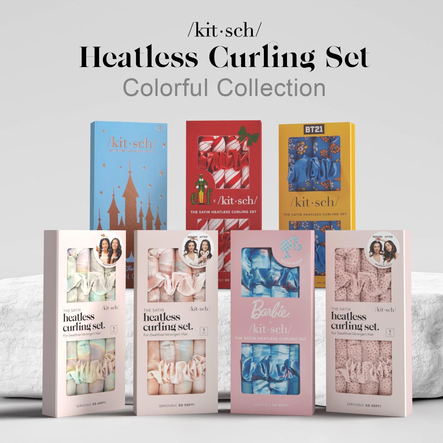 imageKitsch Satin Heatless Curling Set Heatless Curls Overnight with 34quot Hair Curler ampamp 2 Satin Scrunchies Comfortable Hair Curlers to Sleep In for FrizzFree No Heat Damage Styling Sunset Tie Dye05 Ivory