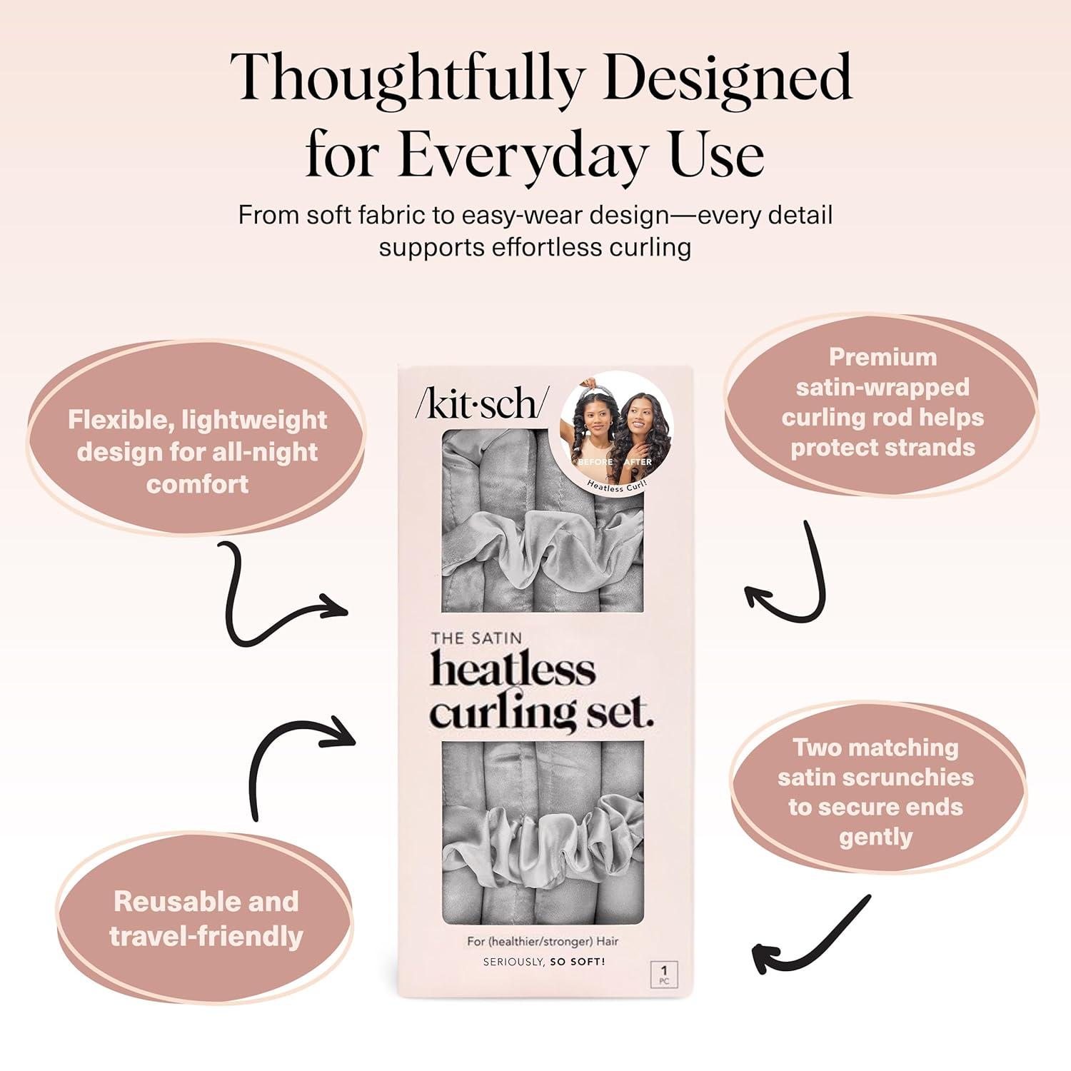 imageKitsch Satin Heatless Curling Set Heatless Curls Overnight with 34quot Hair Curler ampamp 2 Satin Scrunchies Comfortable Hair Curlers to Sleep In for FrizzFree No Heat Damage Styling Sunset Tie Dye07 Silver