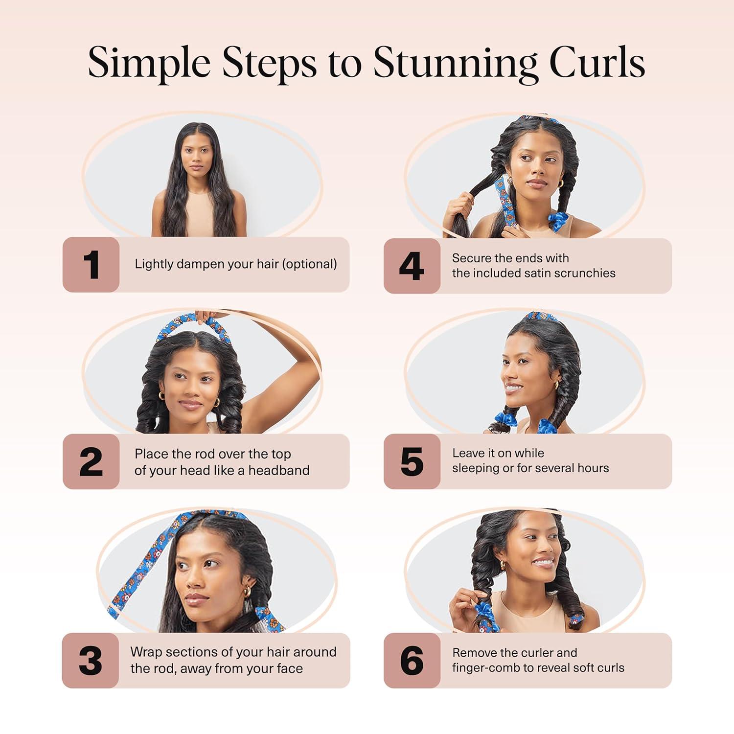 imageKitsch Satin Heatless Curling Set Heatless Curls Overnight with 34quot Hair Curler ampamp 2 Satin Scrunchies Comfortable Hair Curlers to Sleep In for FrizzFree No Heat Damage Styling Sunset Tie DyeBT21