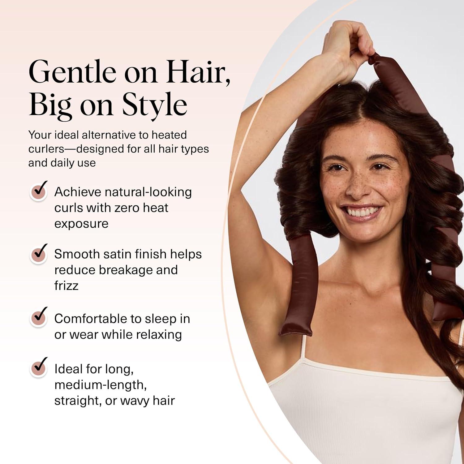 imageKitsch Satin Heatless Curling Set Heatless Curls Overnight with 34quot Hair Curler ampamp 2 Satin Scrunchies Comfortable Hair Curlers to Sleep In for FrizzFree No Heat Damage Styling Sunset Tie Dye04 Chocolate