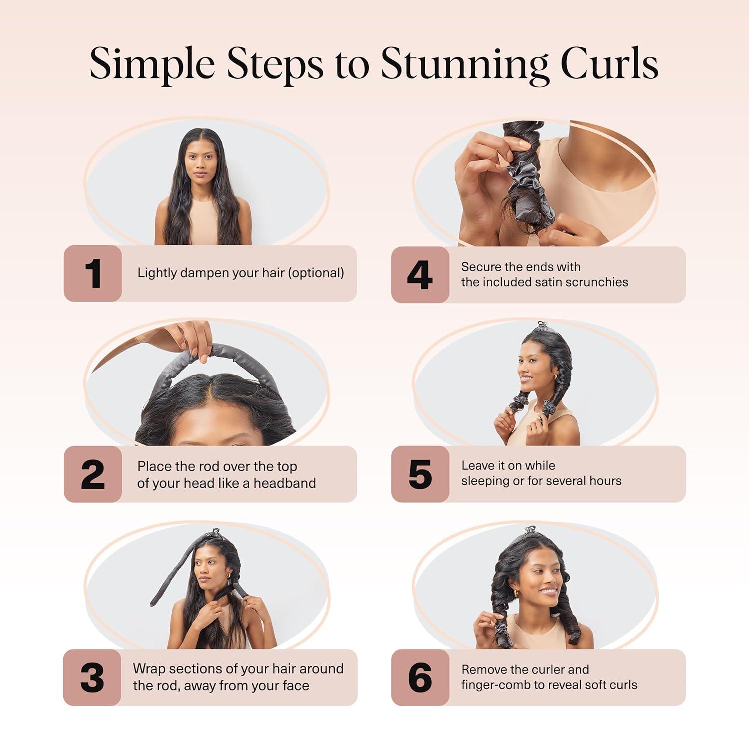 imageKitsch Satin Heatless Curling Set Heatless Curls Overnight with 34quot Hair Curler ampamp 2 Satin Scrunchies Comfortable Hair Curlers to Sleep In for FrizzFree No Heat Damage Styling Sunset Tie Dye02 Charcoal