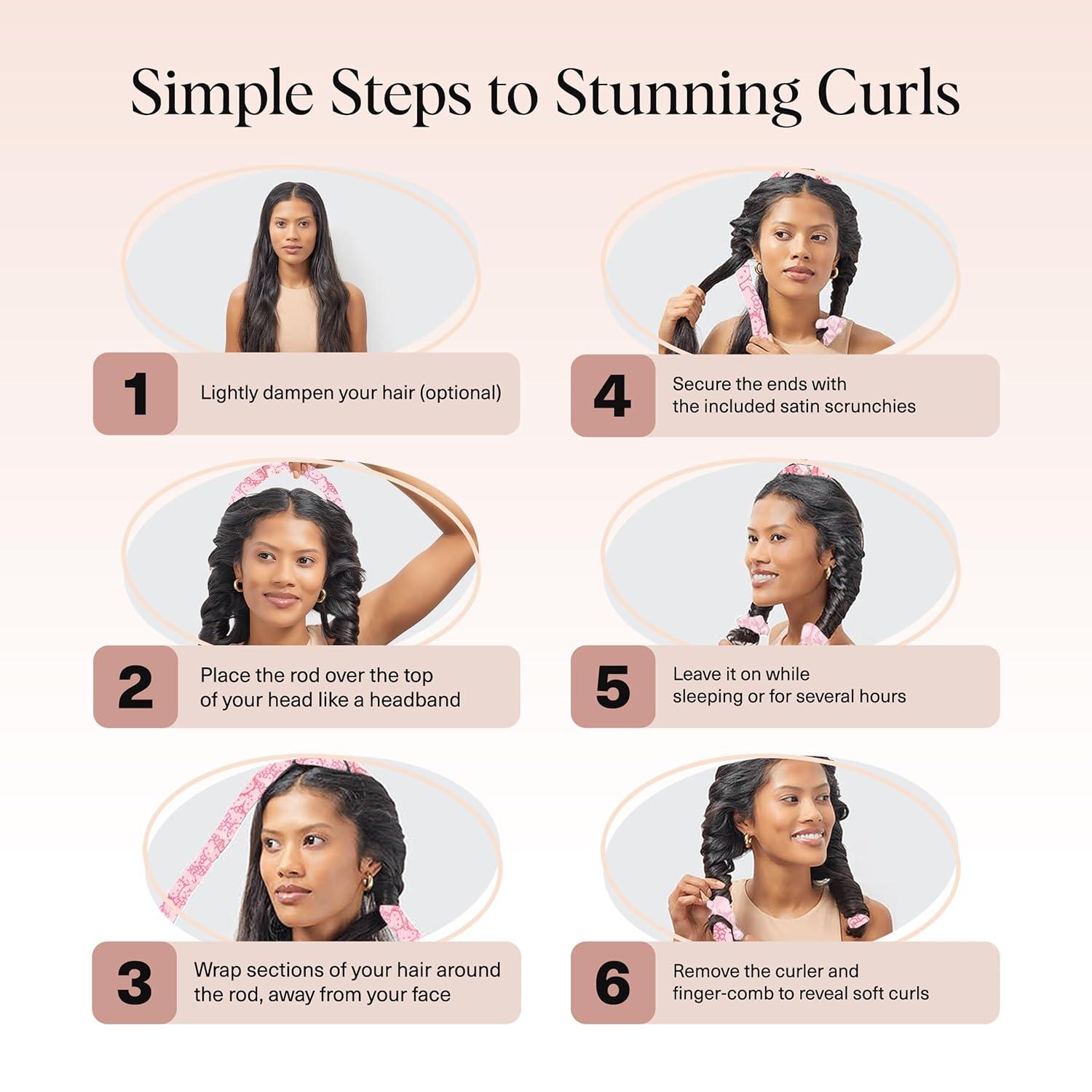 imageKitsch Satin Heatless Curling Set Heatless Curls Overnight with 34quot Hair Curler ampamp 2 Satin Scrunchies Comfortable Hair Curlers to Sleep In for FrizzFree No Heat Damage Styling Sunset Tie DyePink Kitty Face