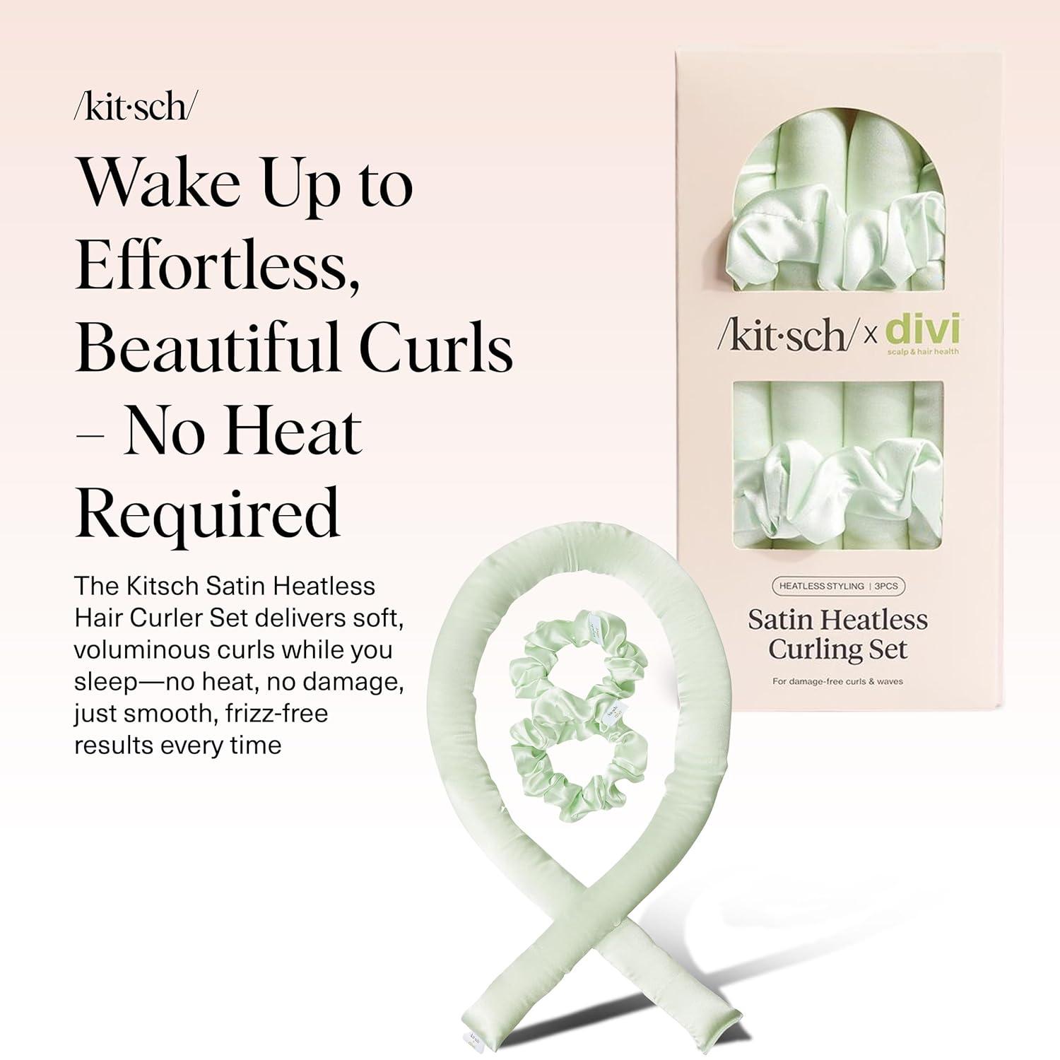 imageKitsch Satin Heatless Curling Set Heatless Curls Overnight with 34quot Hair Curler ampamp 2 Satin Scrunchies Comfortable Hair Curlers to Sleep In for FrizzFree No Heat Damage Styling Sunset Tie DyeSage