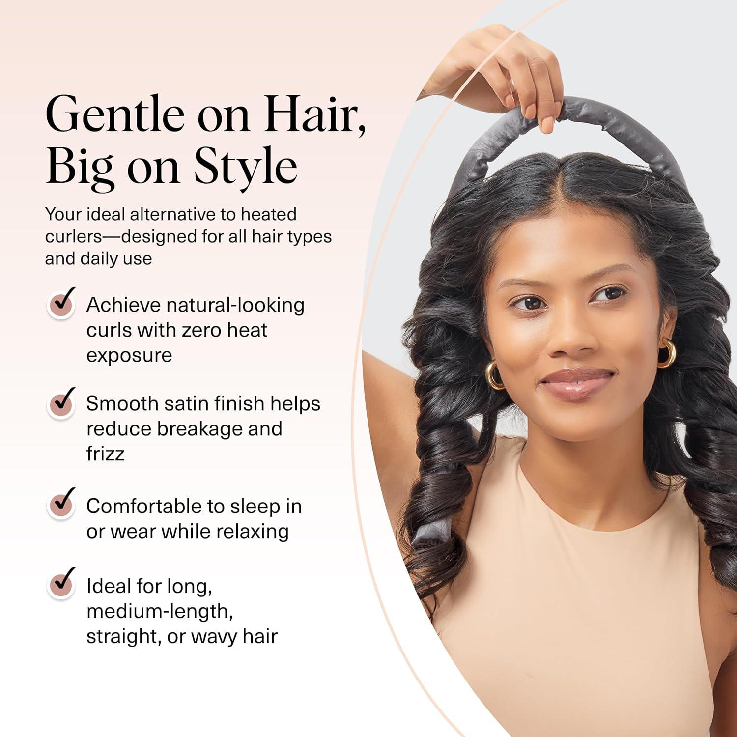 imageKitsch Satin Heatless Curling Set Heatless Curls Overnight with 34quot Hair Curler ampamp 2 Satin Scrunchies Comfortable Hair Curlers to Sleep In for FrizzFree No Heat Damage Styling Sunset Tie Dye02 Charcoal