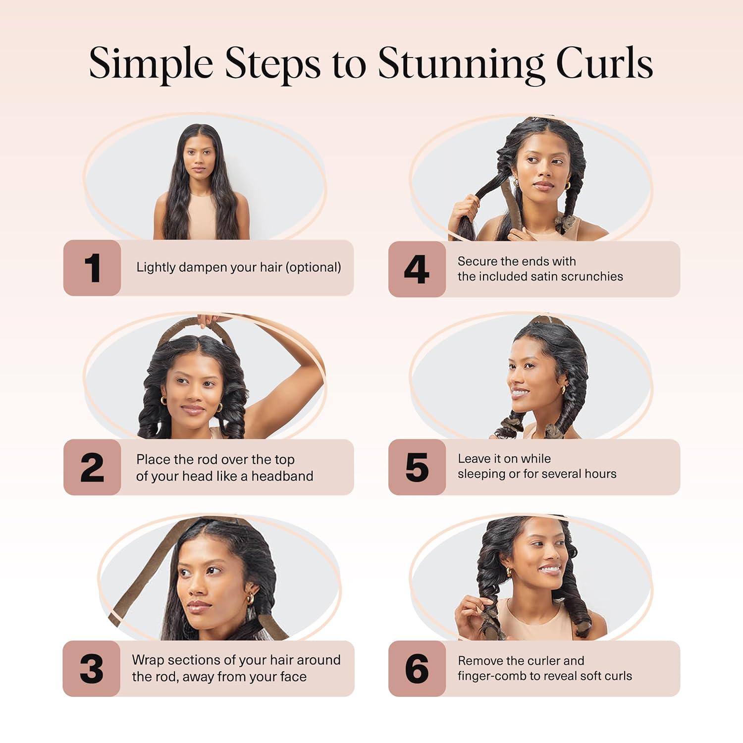 imageKitsch Satin Heatless Curling Set Heatless Curls Overnight with 34quot Hair Curler ampamp 2 Satin Scrunchies Comfortable Hair Curlers to Sleep In for FrizzFree No Heat Damage Styling Sunset Tie DyeEucalyptus