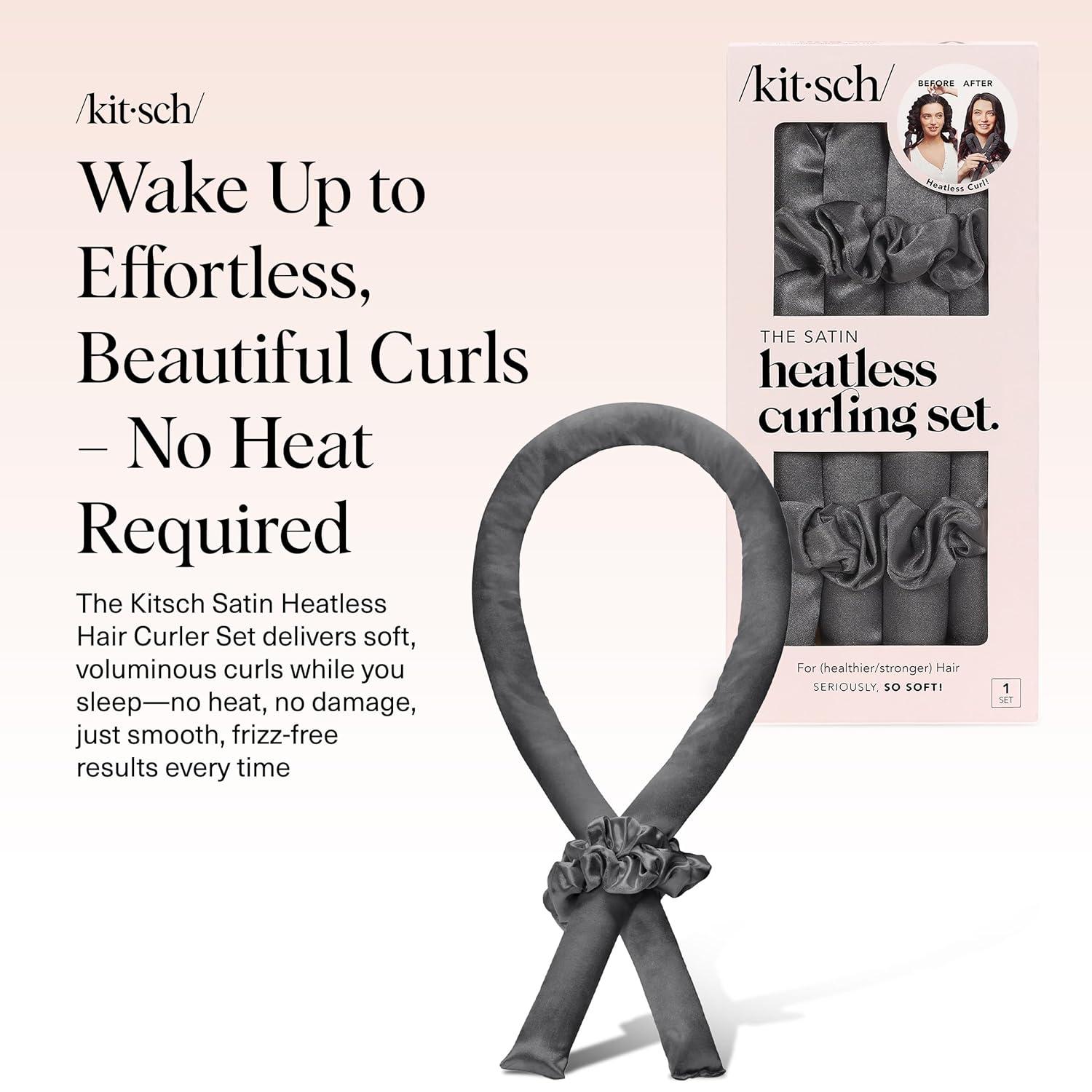 imageKitsch Satin Heatless Curling Set Heatless Curls Overnight with 34quot Hair Curler ampamp 2 Satin Scrunchies Comfortable Hair Curlers to Sleep In for FrizzFree No Heat Damage Styling Sunset Tie Dye02 Charcoal