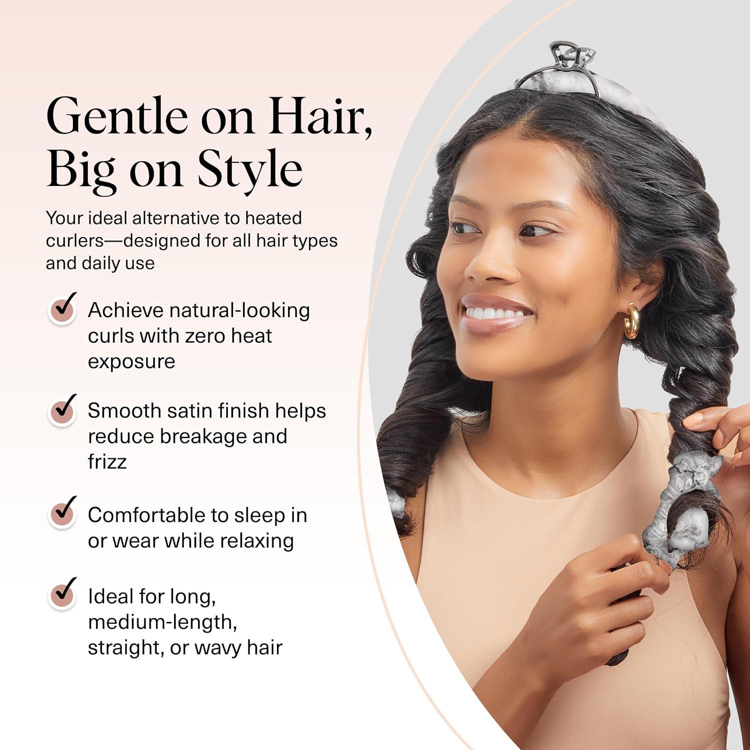 imageKitsch Satin Heatless Curling Set Heatless Curls Overnight with 34quot Hair Curler ampamp 2 Satin Scrunchies Comfortable Hair Curlers to Sleep In for FrizzFree No Heat Damage Styling Sunset Tie Dye08 Marble