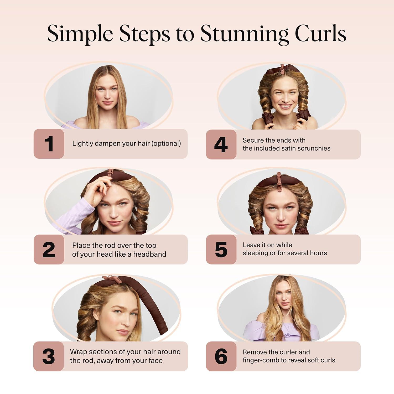 imageKitsch Satin Heatless Curling Set Heatless Curls Overnight with 34quot Hair Curler ampamp 2 Satin Scrunchies Comfortable Hair Curlers to Sleep In for FrizzFree No Heat Damage Styling Sunset Tie Dye04 Chocolate