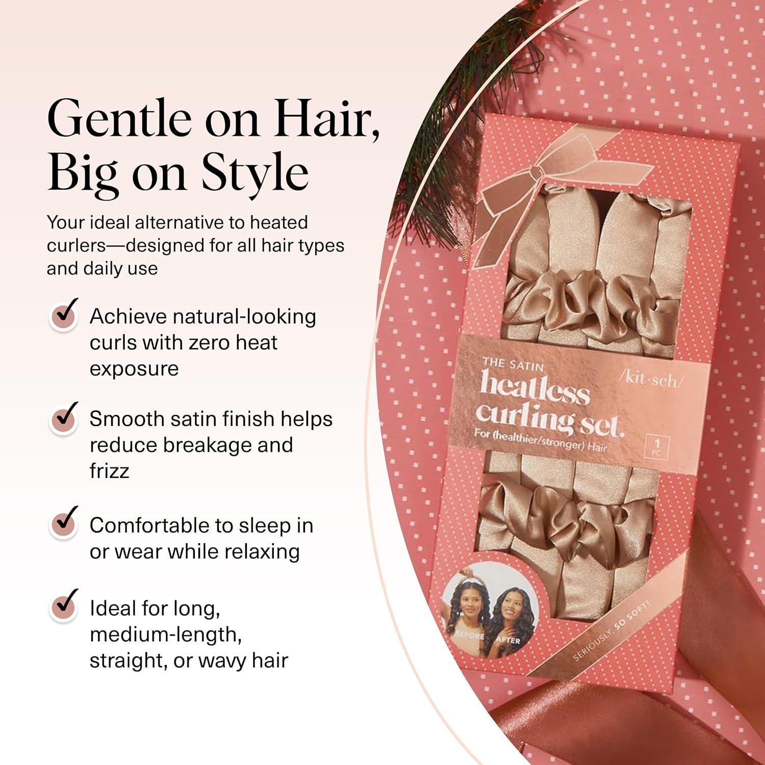 imageKitsch Satin Heatless Curling Set Heatless Curls Overnight with 34quot Hair Curler ampamp 2 Satin Scrunchies Comfortable Hair Curlers to Sleep In for FrizzFree No Heat Damage Styling Sunset Tie DyeChampagne