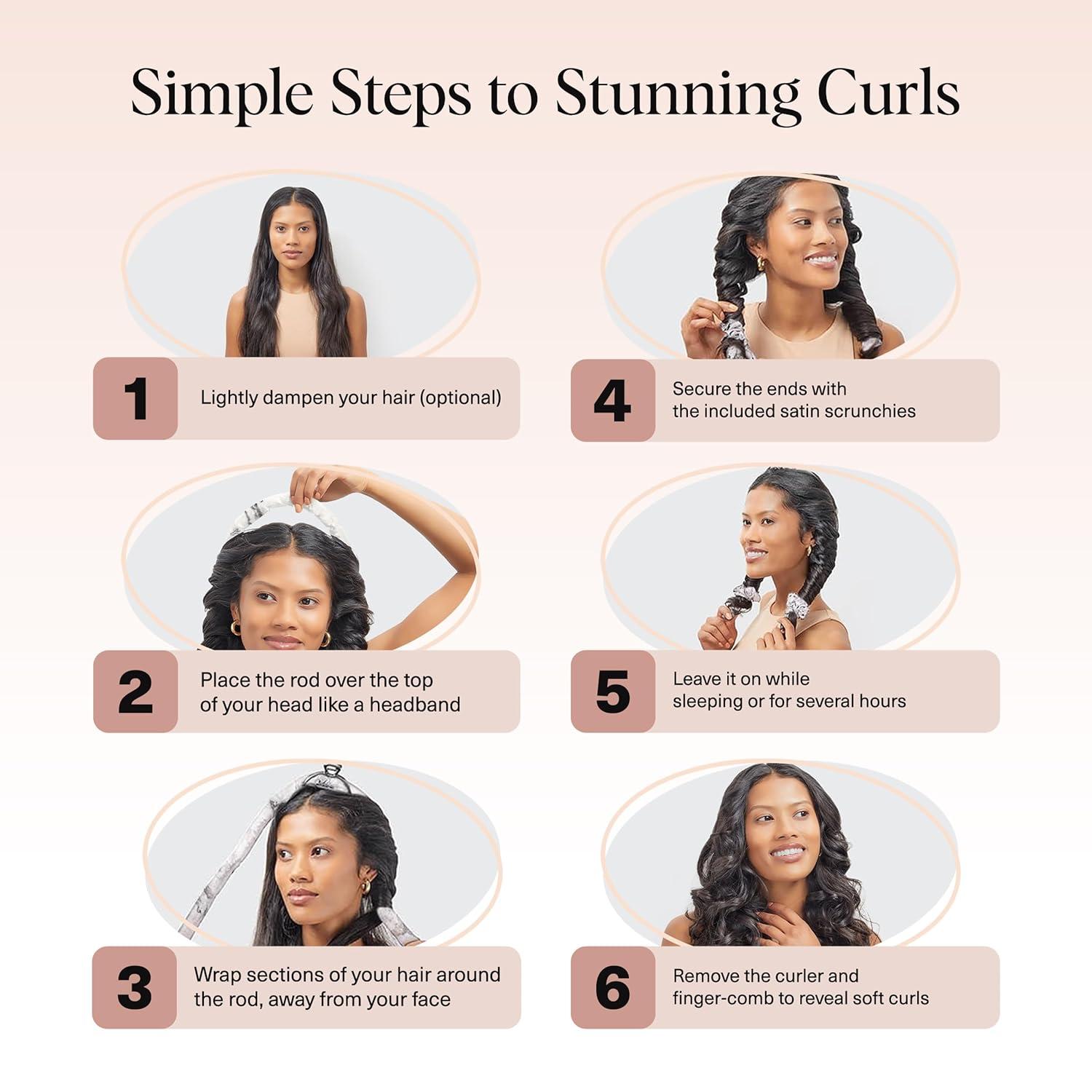 imageKitsch Satin Heatless Curling Set Heatless Curls Overnight with 34quot Hair Curler ampamp 2 Satin Scrunchies Comfortable Hair Curlers to Sleep In for FrizzFree No Heat Damage Styling Sunset Tie Dye08 Marble