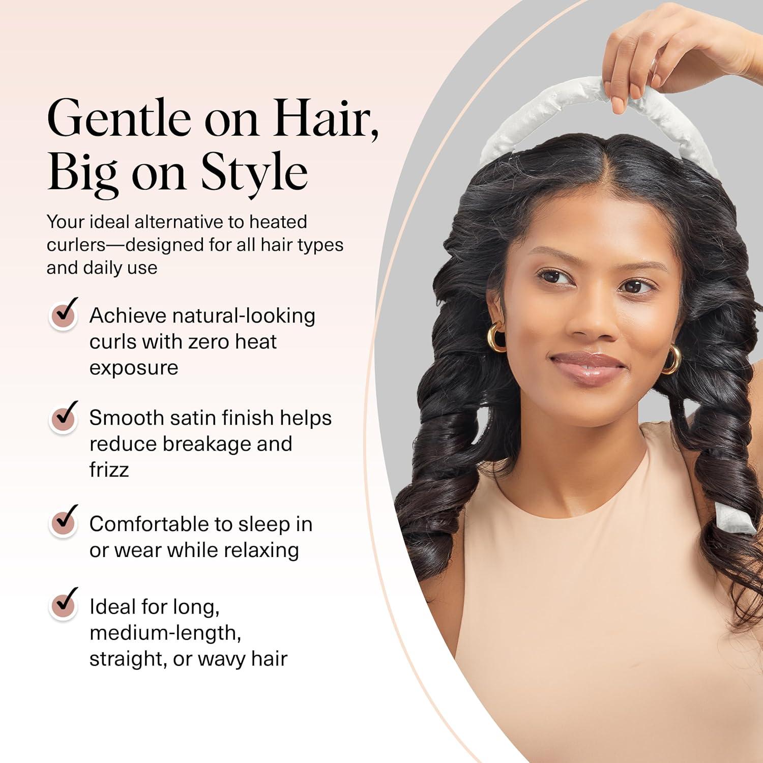 imageKitsch Satin Heatless Curling Set Heatless Curls Overnight with 34quot Hair Curler ampamp 2 Satin Scrunchies Comfortable Hair Curlers to Sleep In for FrizzFree No Heat Damage Styling Sunset Tie Dye05 Ivory