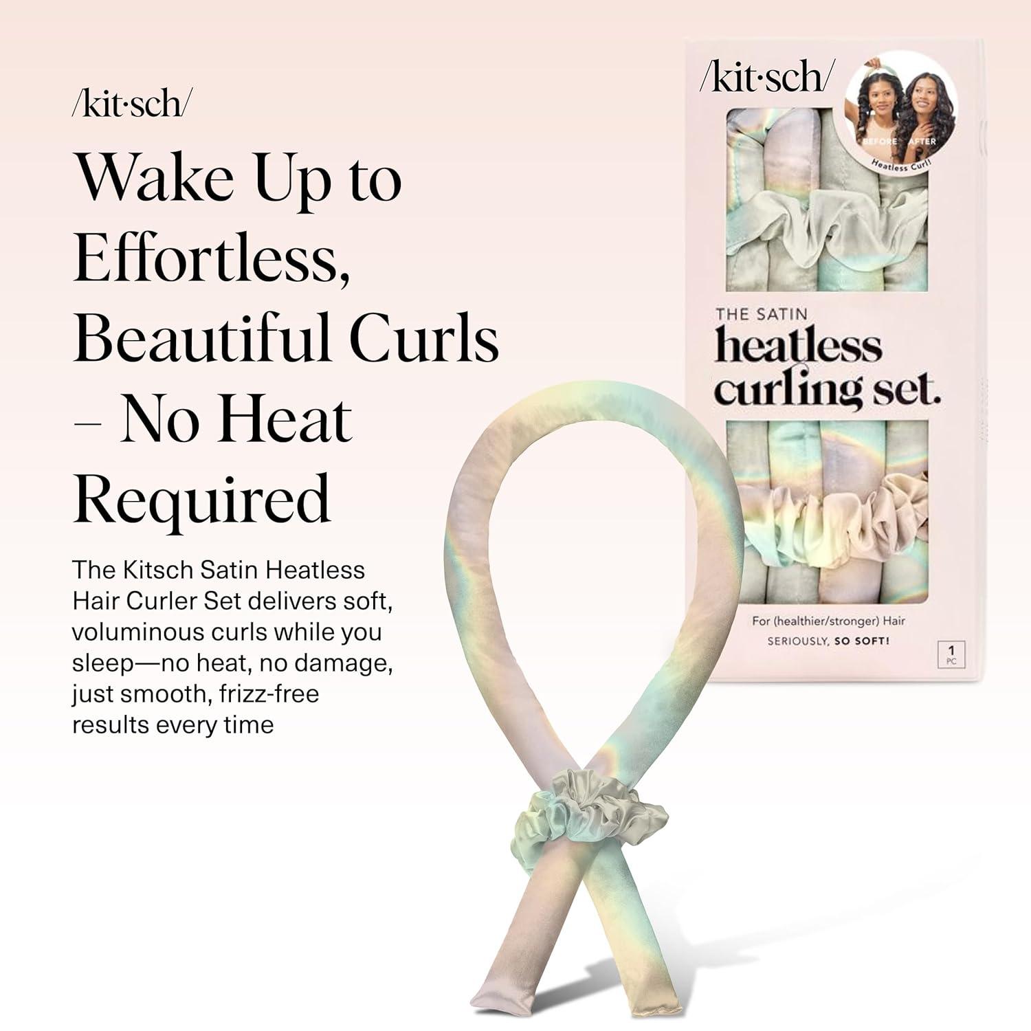 imageKitsch Satin Heatless Curling Set Heatless Curls Overnight with 34quot Hair Curler ampamp 2 Satin Scrunchies Comfortable Hair Curlers to Sleep In for FrizzFree No Heat Damage Styling Sunset Tie Dye03 Aura