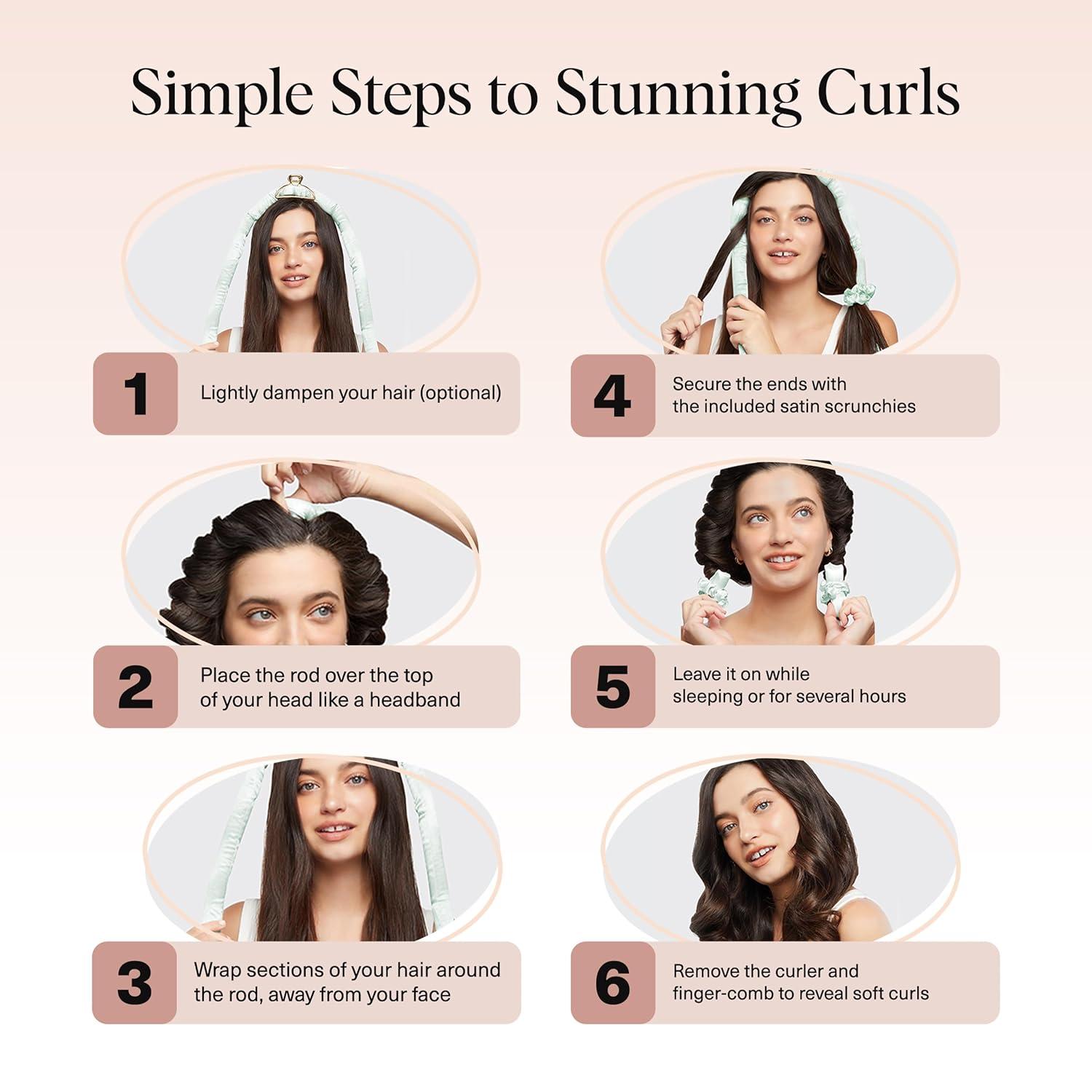 imageKitsch Satin Heatless Curling Set Heatless Curls Overnight with 34quot Hair Curler ampamp 2 Satin Scrunchies Comfortable Hair Curlers to Sleep In for FrizzFree No Heat Damage Styling Sunset Tie DyeSage