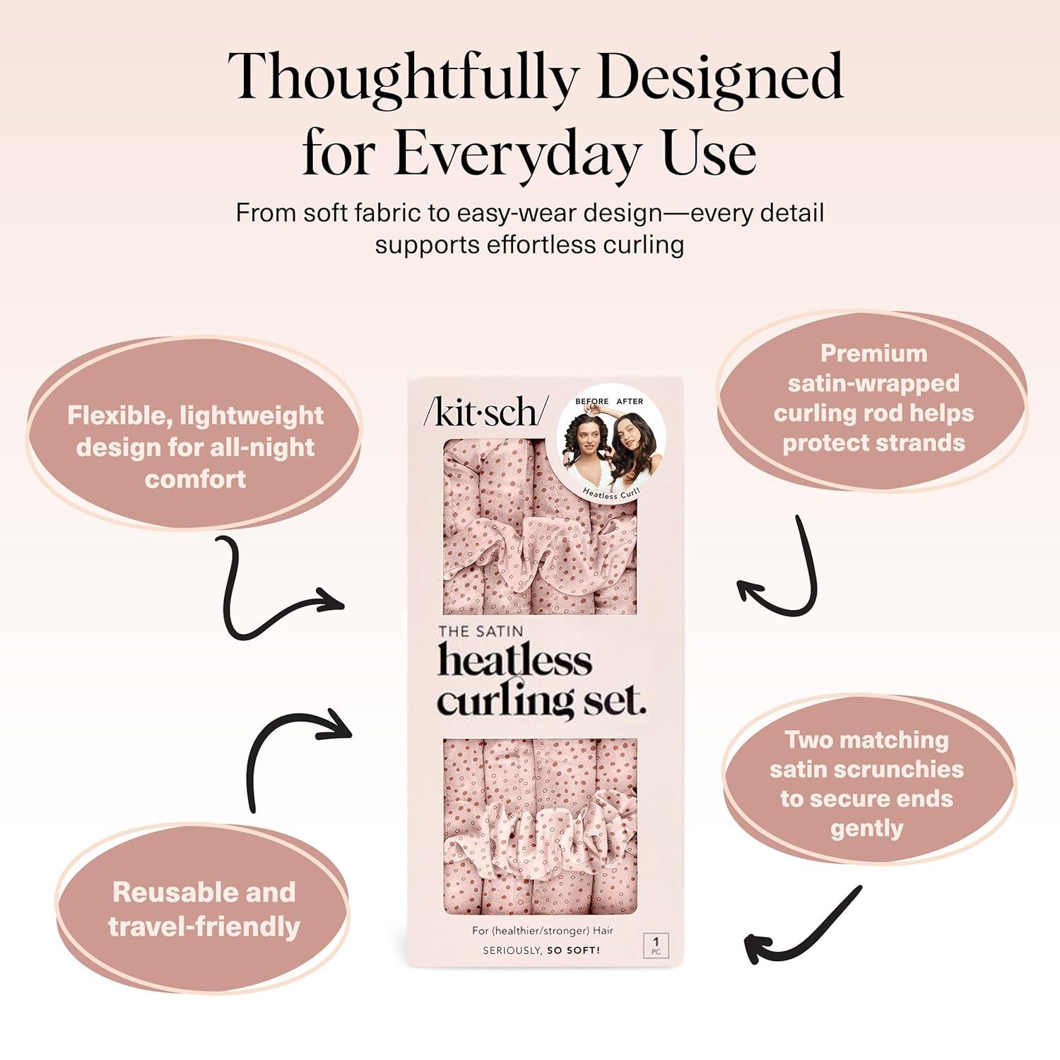 imageKitsch Satin Heatless Curling Set Heatless Curls Overnight with 34quot Hair Curler ampamp 2 Satin Scrunchies Comfortable Hair Curlers to Sleep In for FrizzFree No Heat Damage Styling Sunset Tie Dye06 Micro Dot