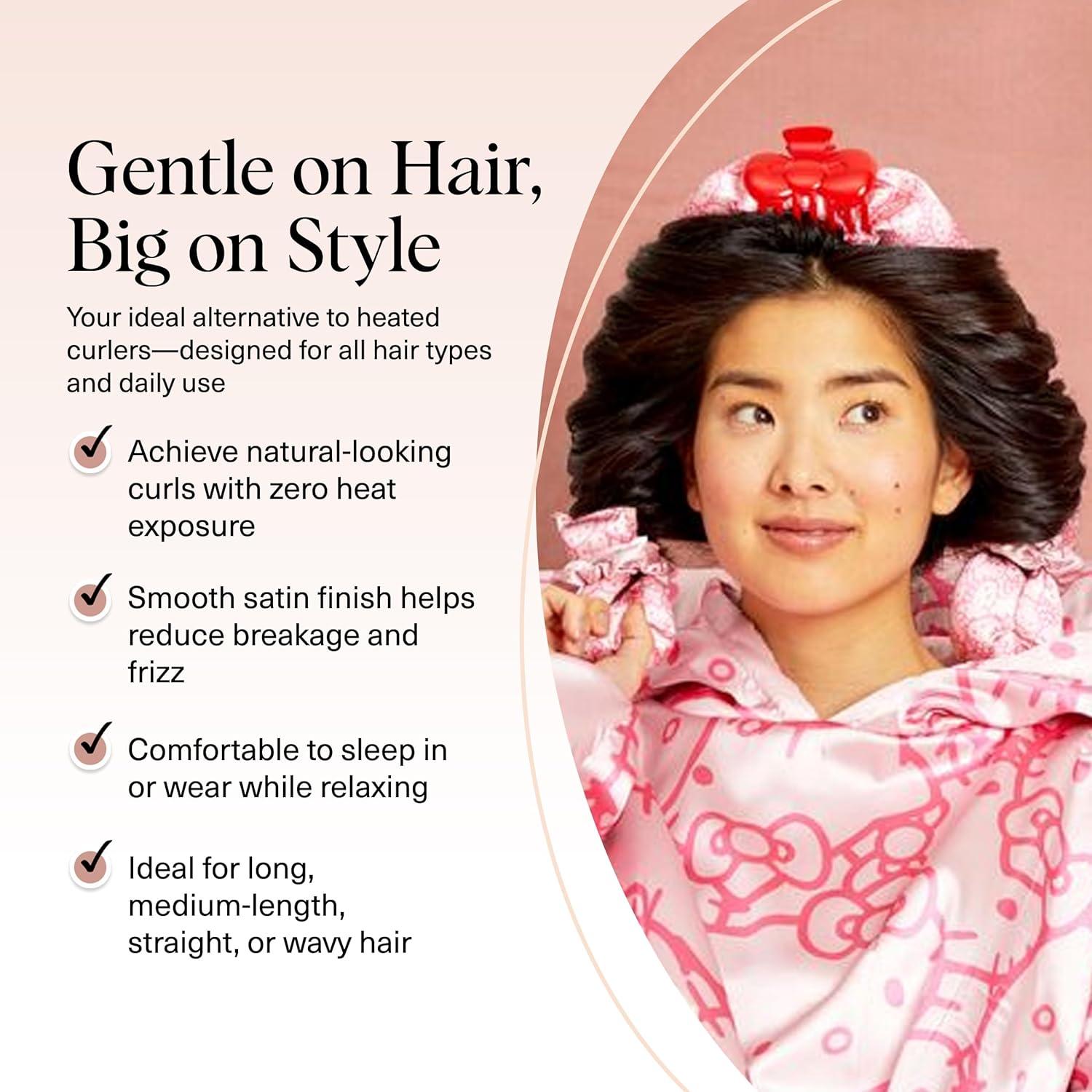 imageKitsch Satin Heatless Curling Set Heatless Curls Overnight with 34quot Hair Curler ampamp 2 Satin Scrunchies Comfortable Hair Curlers to Sleep In for FrizzFree No Heat Damage Styling Sunset Tie DyePink Kitty Face