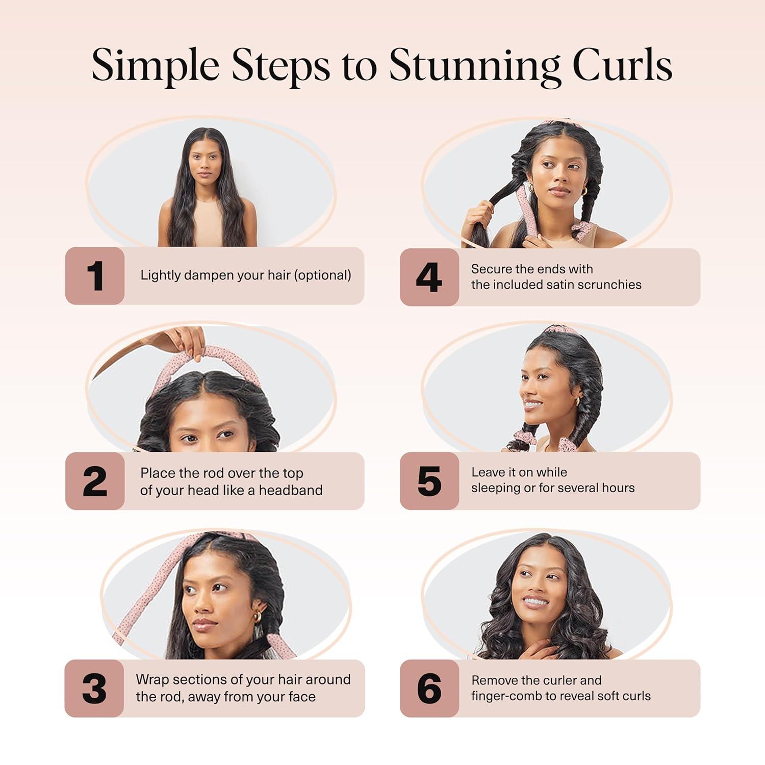 imageKitsch Satin Heatless Curling Set Heatless Curls Overnight with 34quot Hair Curler ampamp 2 Satin Scrunchies Comfortable Hair Curlers to Sleep In for FrizzFree No Heat Damage Styling Sunset Tie Dye06 Micro Dot