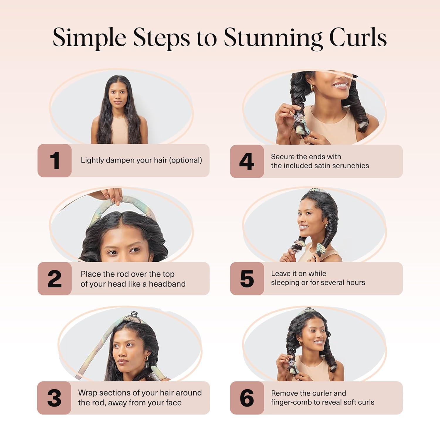 imageKitsch Satin Heatless Curling Set Heatless Curls Overnight with 34quot Hair Curler ampamp 2 Satin Scrunchies Comfortable Hair Curlers to Sleep In for FrizzFree No Heat Damage Styling Sunset Tie Dye03 Aura