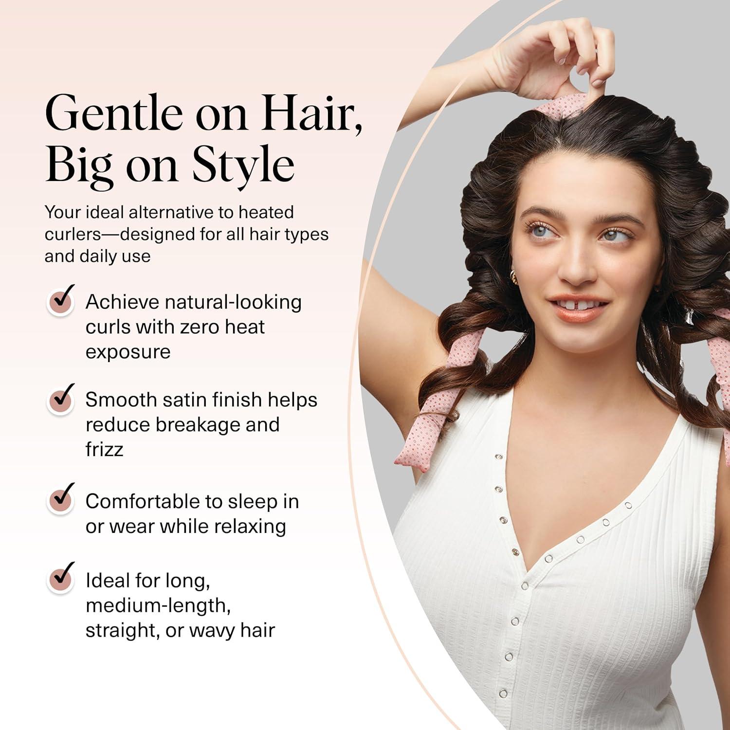 imageKitsch Satin Heatless Curling Set Heatless Curls Overnight with 34quot Hair Curler ampamp 2 Satin Scrunchies Comfortable Hair Curlers to Sleep In for FrizzFree No Heat Damage Styling Sunset Tie Dye06 Micro Dot