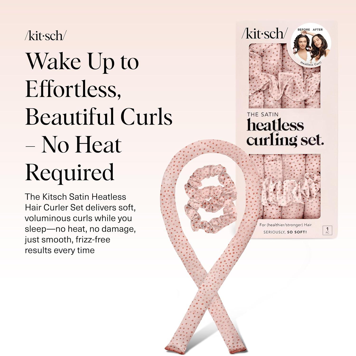 imageKitsch Satin Heatless Curling Set Heatless Curls Overnight with 34quot Hair Curler ampamp 2 Satin Scrunchies Comfortable Hair Curlers to Sleep In for FrizzFree No Heat Damage Styling Sunset Tie Dye06 Micro Dot