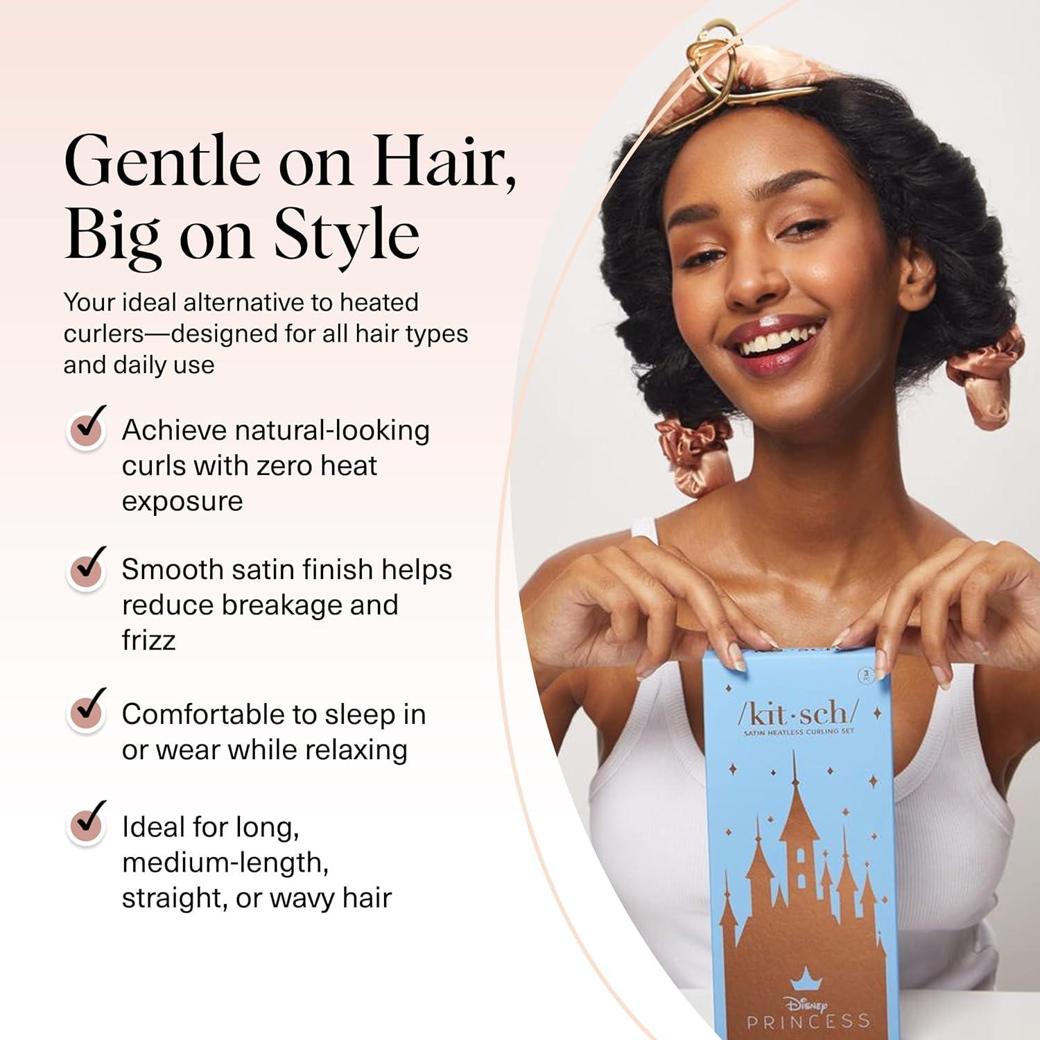 imageKitsch Satin Heatless Curling Set Heatless Curls Overnight with 34quot Hair Curler ampamp 2 Satin Scrunchies Comfortable Hair Curlers to Sleep In for FrizzFree No Heat Damage Styling Sunset Tie Dye09 Princess Party