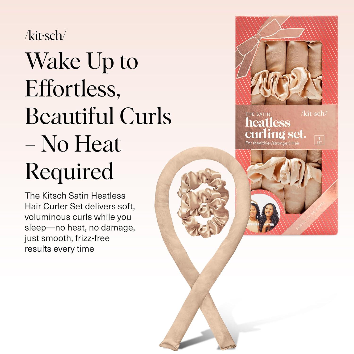imageKitsch Satin Heatless Curling Set Heatless Curls Overnight with 34quot Hair Curler ampamp 2 Satin Scrunchies Comfortable Hair Curlers to Sleep In for FrizzFree No Heat Damage Styling Sunset Tie DyeChampagne