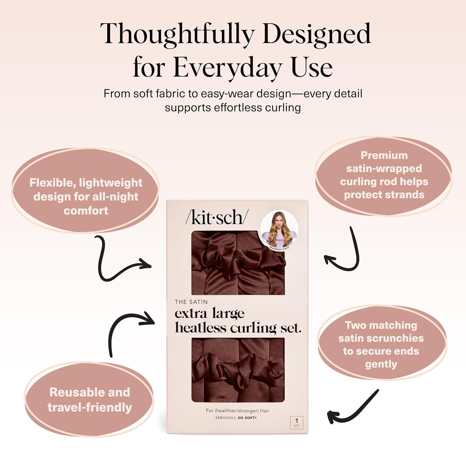 imageKitsch Satin Heatless Curling Set Heatless Curls Overnight with 34quot Hair Curler ampamp 2 Satin Scrunchies Comfortable Hair Curlers to Sleep In for FrizzFree No Heat Damage Styling Sunset Tie Dye04 Chocolate