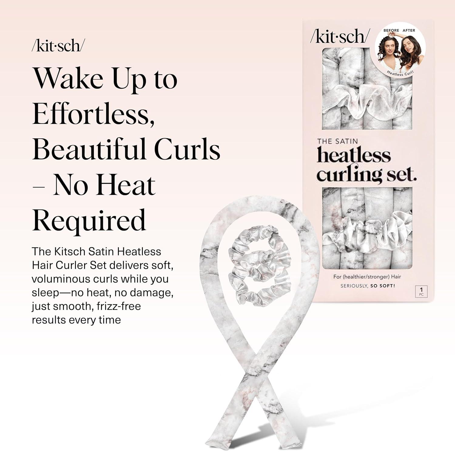 imageKitsch Satin Heatless Curling Set Heatless Curls Overnight with 34quot Hair Curler ampamp 2 Satin Scrunchies Comfortable Hair Curlers to Sleep In for FrizzFree No Heat Damage Styling Sunset Tie Dye08 Marble